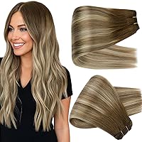 Vista 32 de Full Shine Extensiones de cabello humano de 22 pulgadas para coser, castaño a rubio miel, mezcla de rubio platino, 3.70 oz