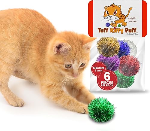 Tuff Kitty Puff Kats' N Us - Juguete para gatos, tamaño pequeño, 1 pulgada, juguetes brillantes para gatos, colores surtidos con purpurina (paquete