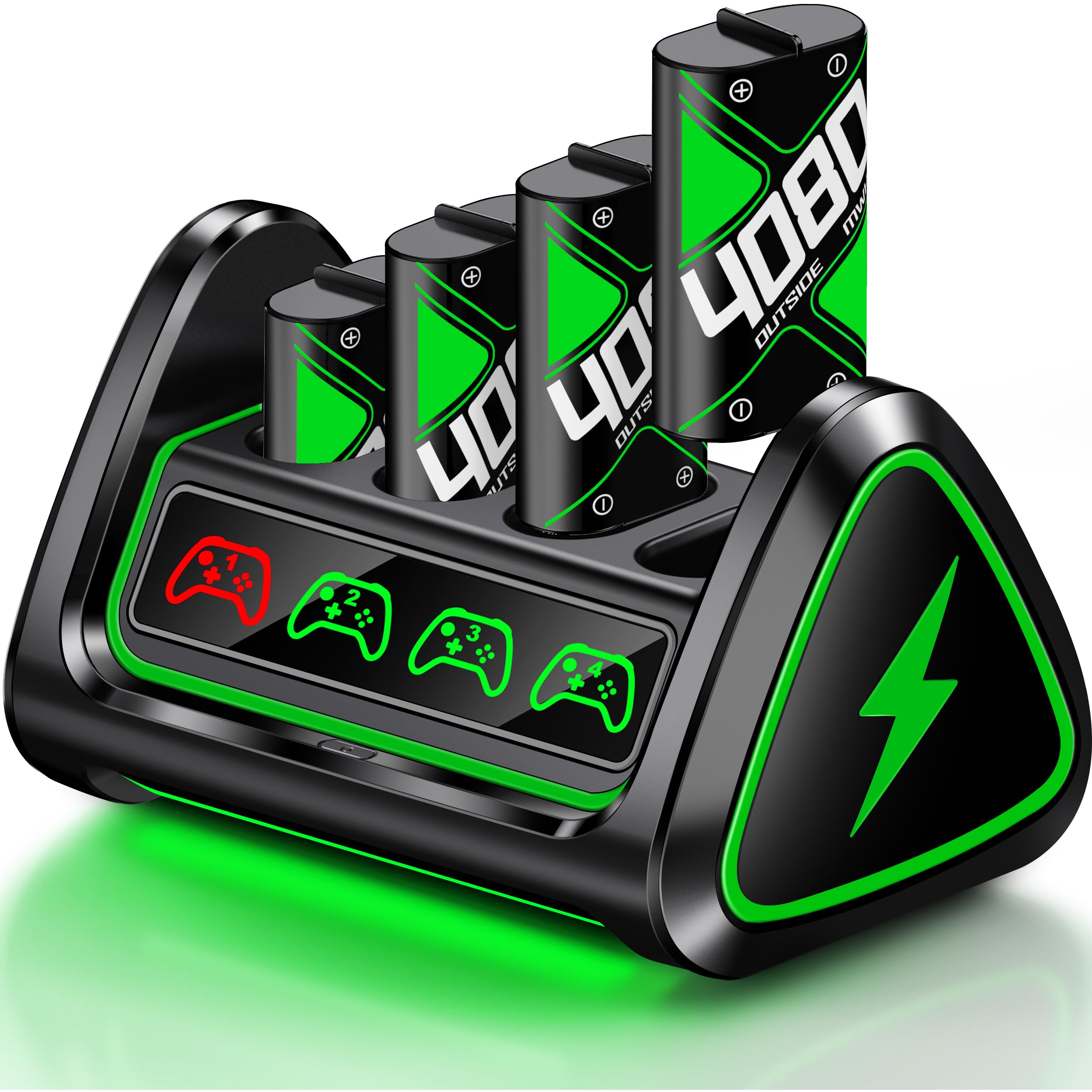 Rechargeable Batterry for Xbox One/Xbox Series X|S/Xbox One S/X/Elite Controller Battery Pack, 4x4080mWh for Xbox Controller Battery (4H Full Charged) with Cahregr Station, Light Control, Touch Switch