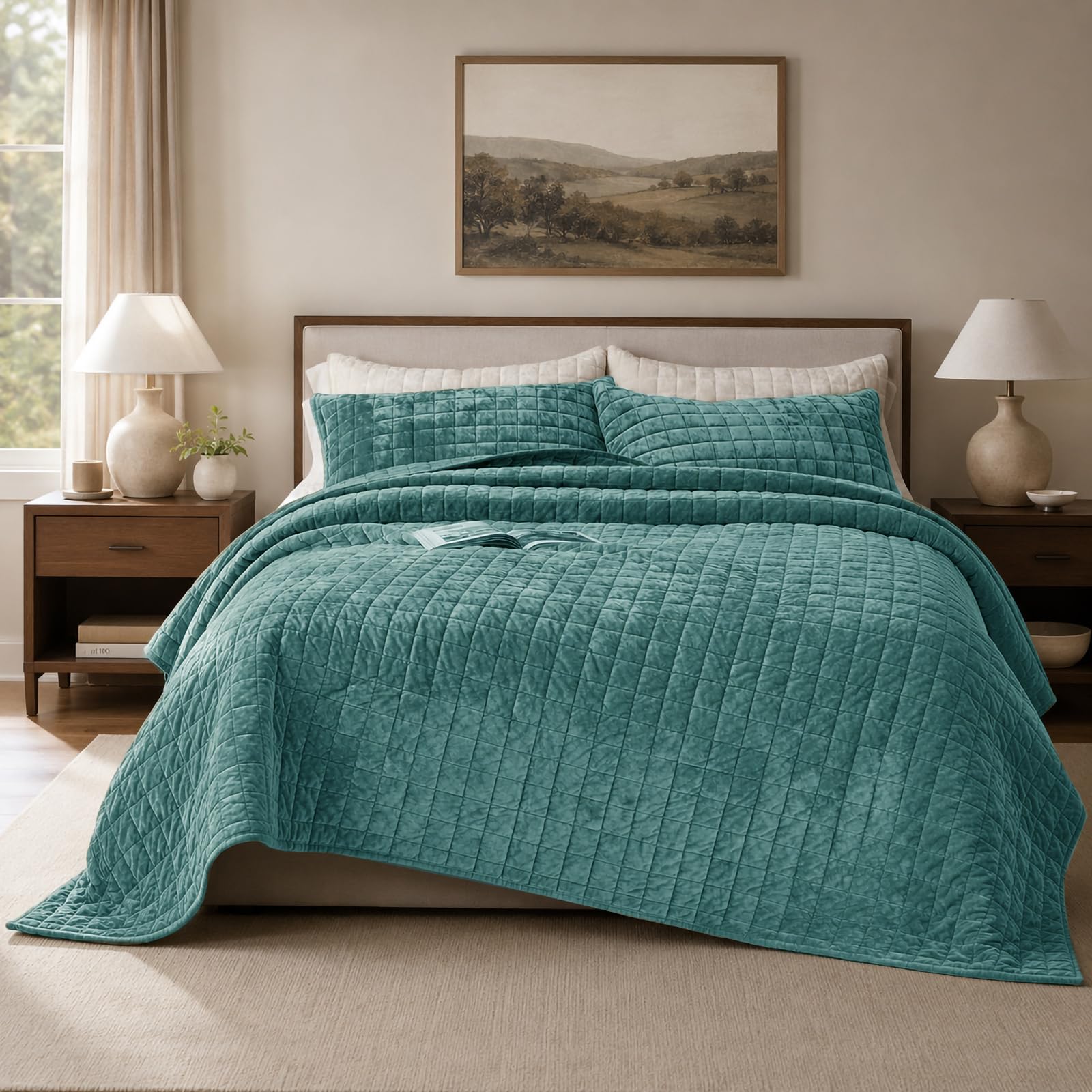 Luxurious Velvet King Quilt Set - Beige -15