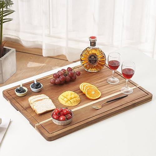 Miniatura 8 de Tabla de cortar grande de madera para cocina, 24 x 18 pulgadas, bloque de carnicero extra grande con ranura para jugo, tabla de charcutería, tablas