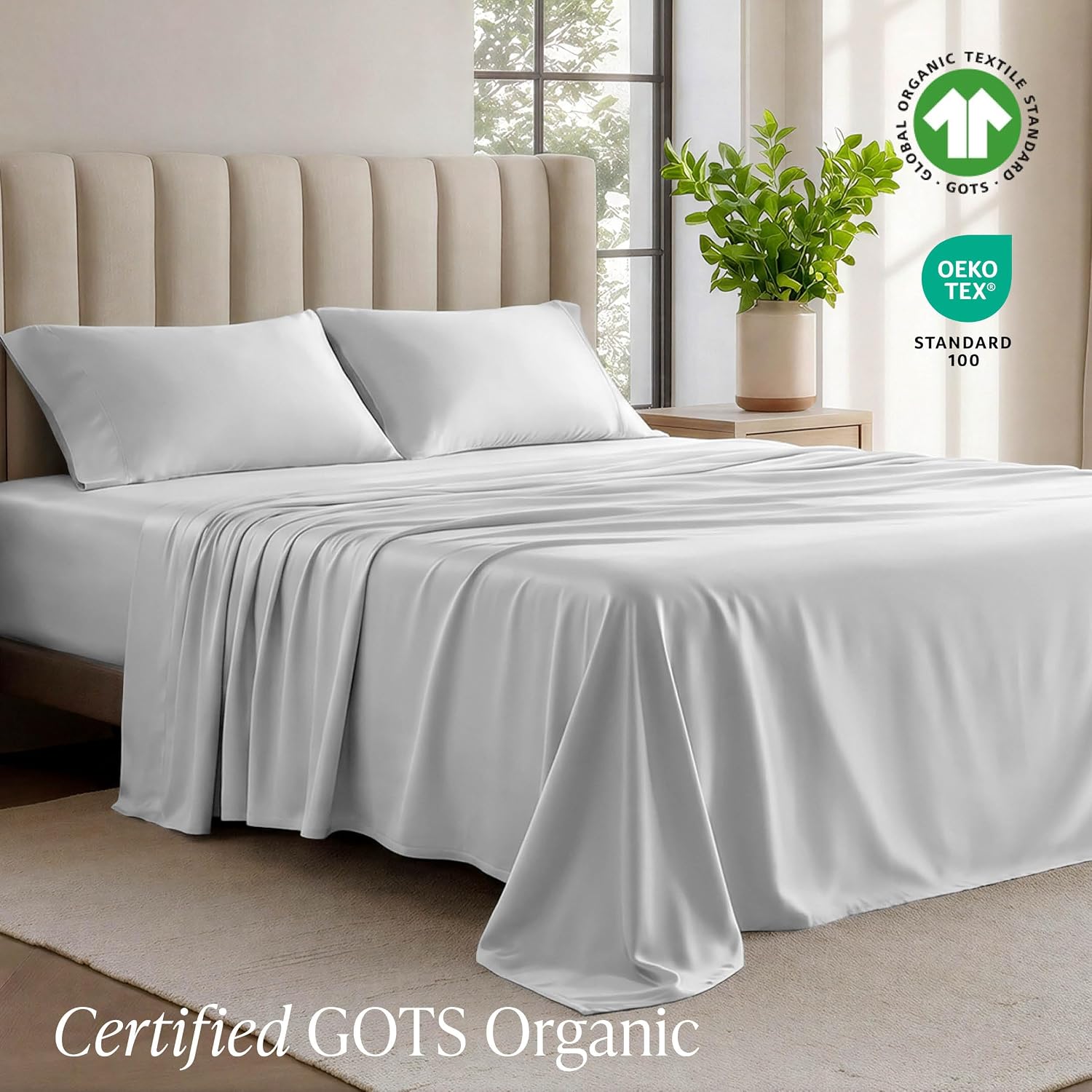 Bare Home 100% Organic Cotton Jersey Sheet Set, Ultra Soft, 100% Cotton - Sheet Set & Pillowcase - Deep Pocket Bed Sheets (King, Cloud Grey) image 2