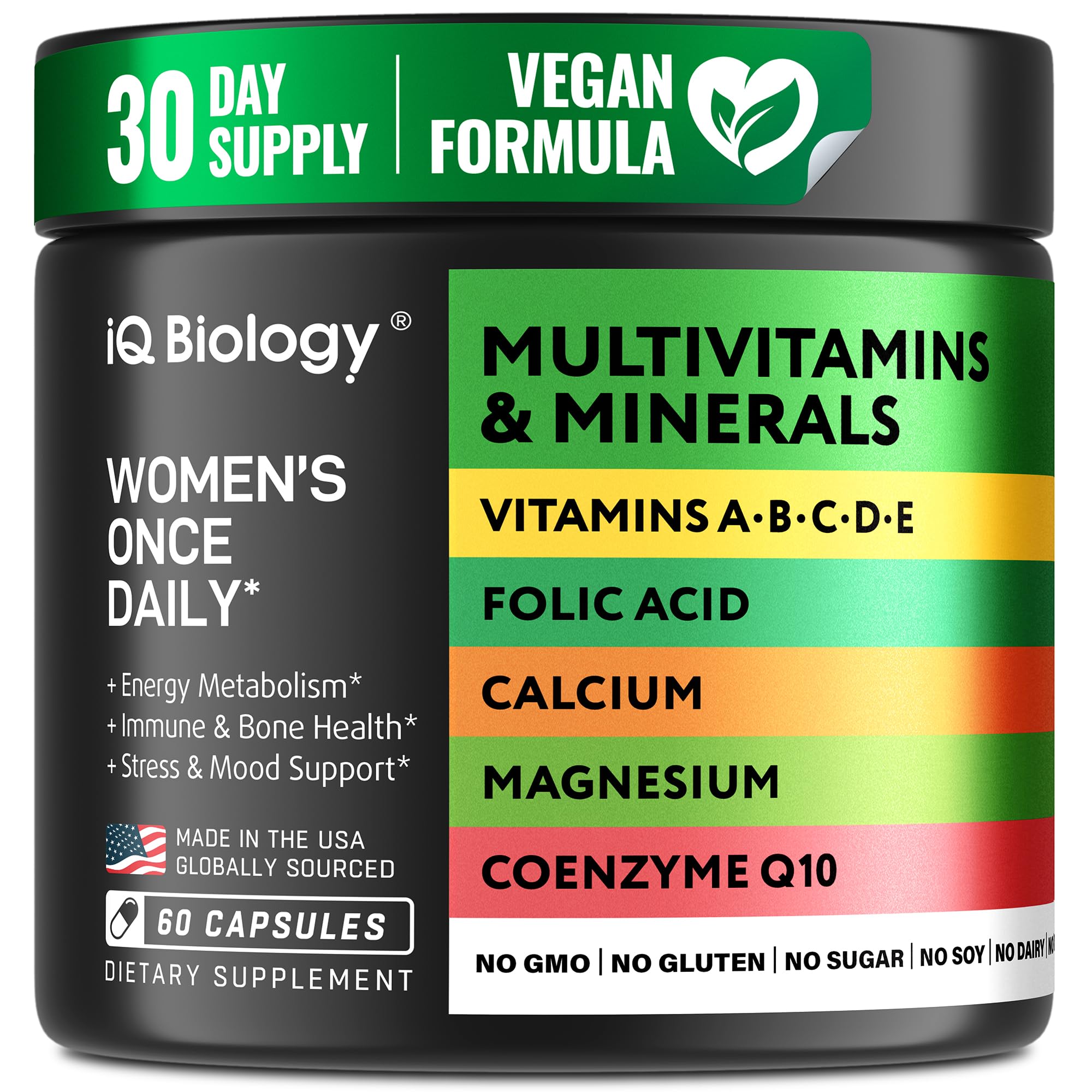 Daily Multivitamin for Women - Vegan Women's Vitamins A B C D E and Zinc, Magnesium & Calcium Minerals - Complete Supplement for Energy & Immune Support - All-in-One for Female Health - 60 Capsules