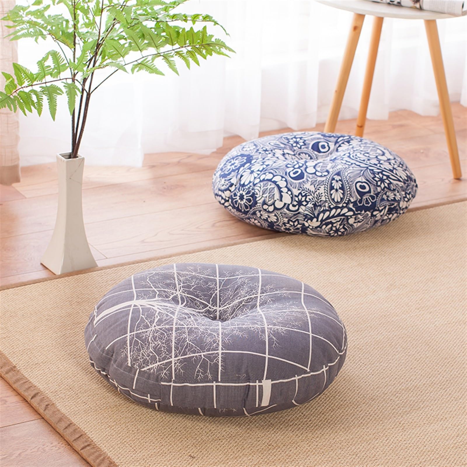 Rundes Bodenkissen für Wohnzimmer, verdickt, abnehmbar, waschbar, Meditations-Yoga-Kissen, weicher Stoff, Futon-Kissen, vielseitiger Bodensitz, 50 x 50 x 13 cm