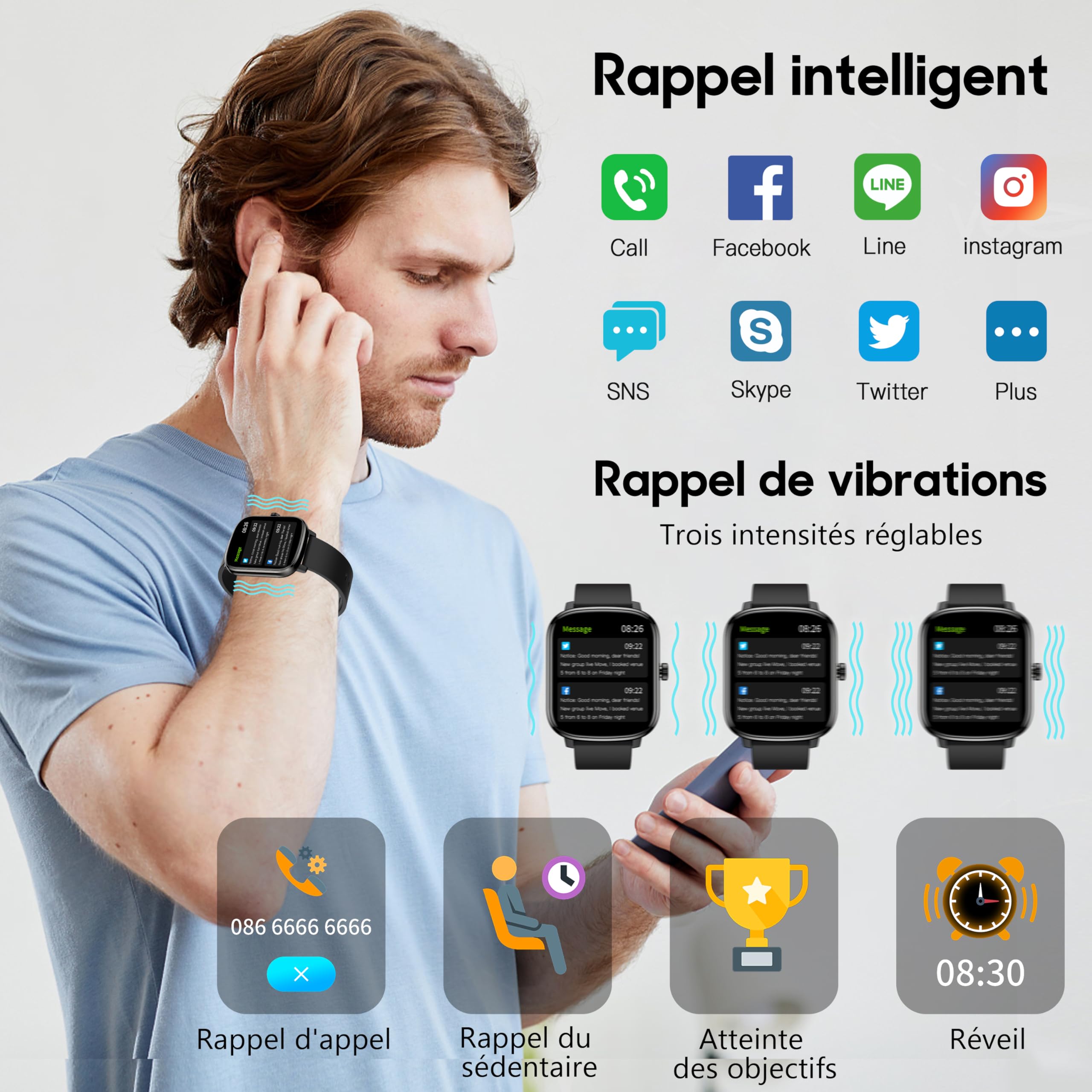 KALINCO Montre Connectée Femme Homme Enfant, 1,69" Smartwatch 100+ Modes Sportifs Podometre Moniteur de Fréquence Cardiaque Tension artérielle SpO2 Montre Intelligente Bracelet pour Android iOS