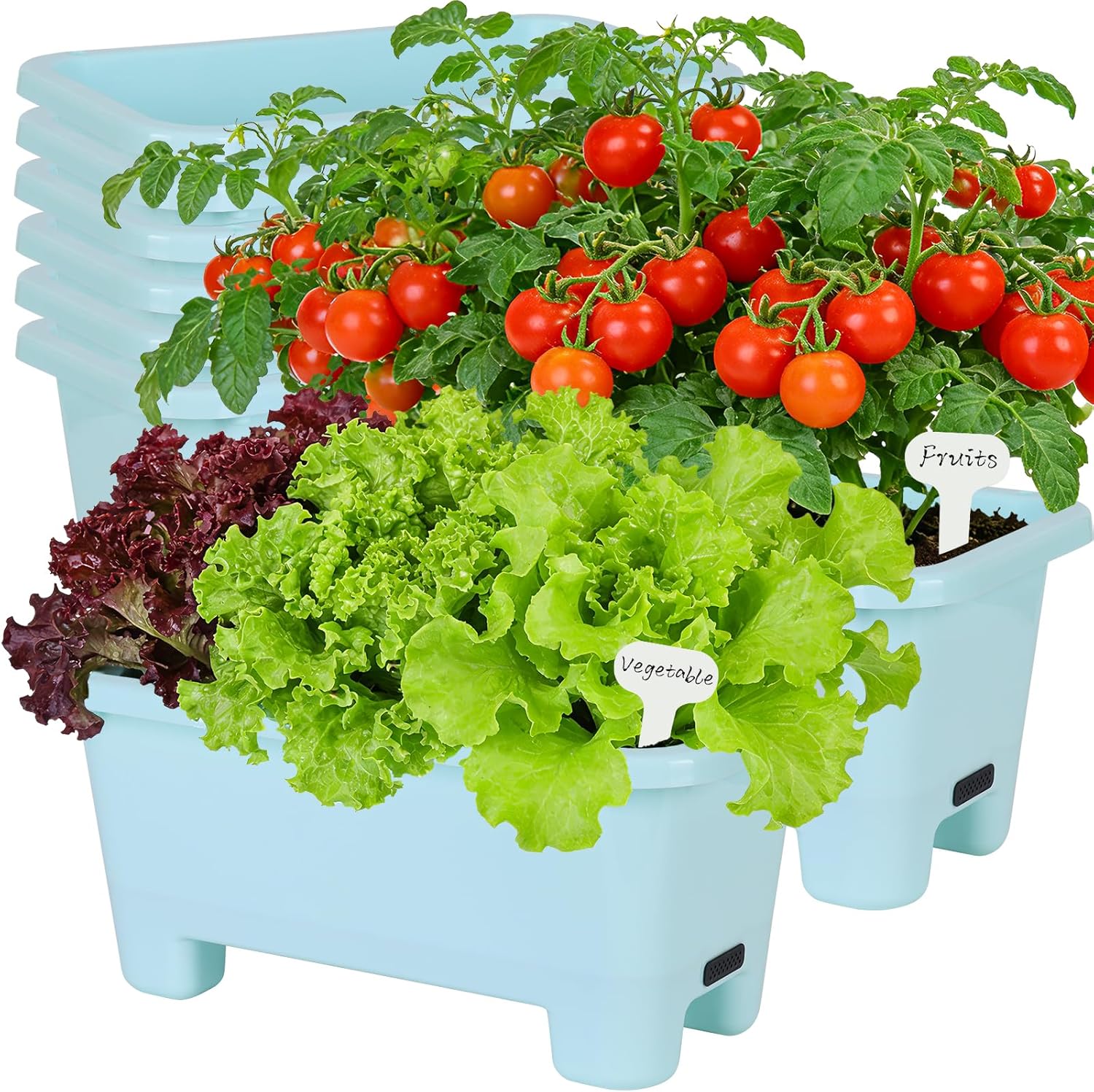 Self-Watering Rectangle Planter Boxes 8-Pack, 15.7-Inch Window Box Planter with Drainage Holes & Trays, Pots for Vegetables, Herbs, Flowers, Garden Windowsill Balcony (Sky Blue)