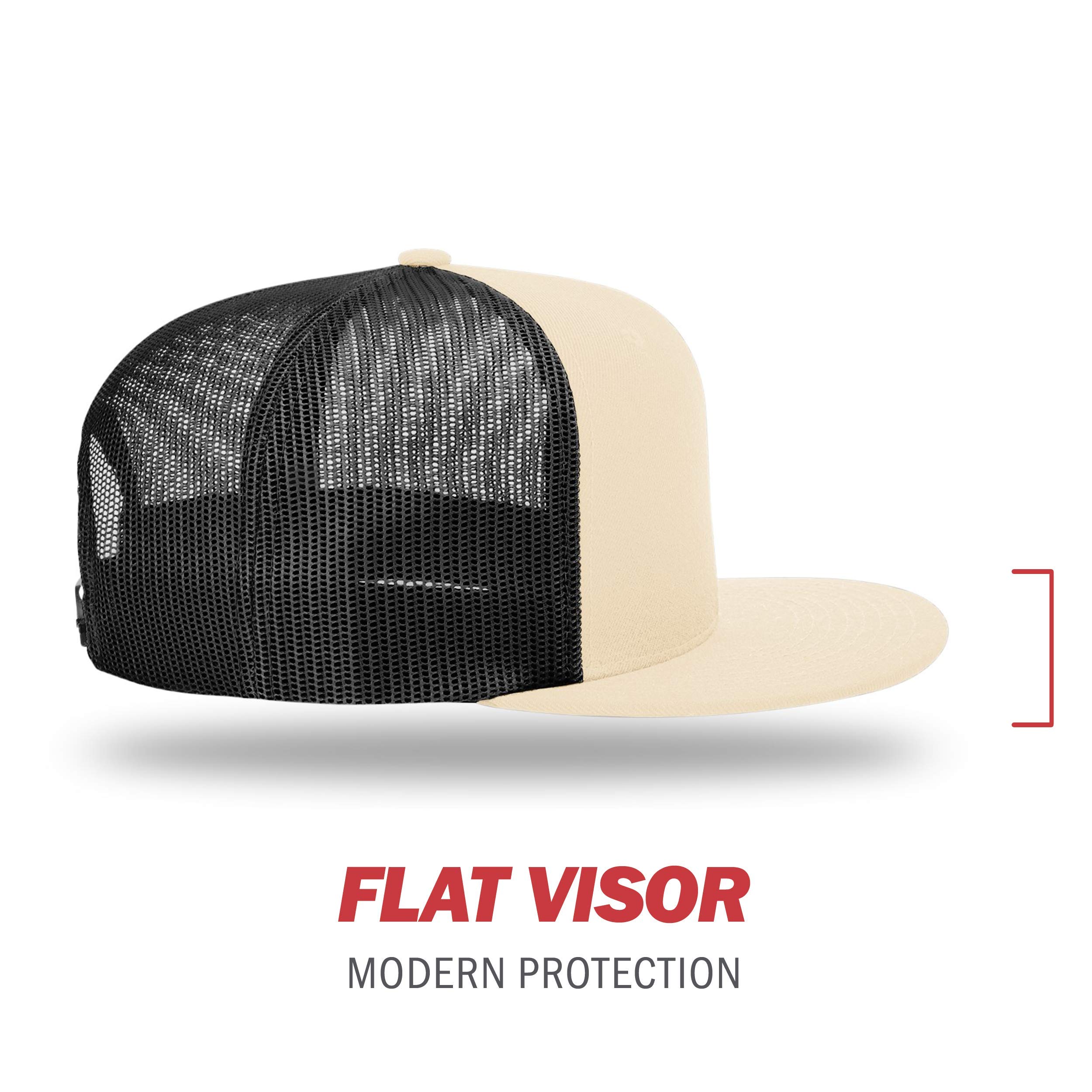 Richardson Unisex 511 Flatbill Trucker Adjustable Snapback Baseball Cap, Khaki/Black, One Size Fits Most