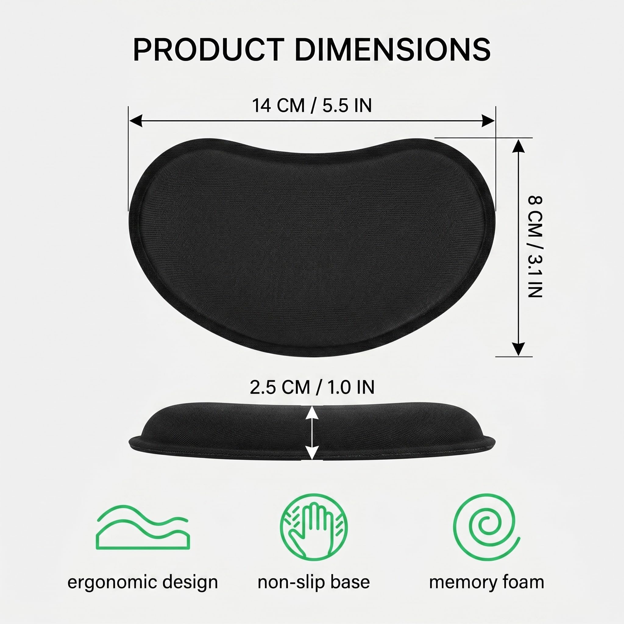 Poggia Polsi per Mouse Memory Foam Ergonomico Nero