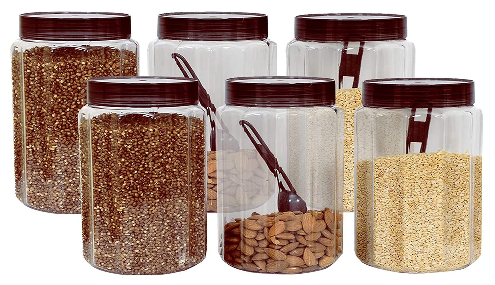 Kuber Industries Multipurpose Transparent Plastic Container with Airtight Lid,500ml, Set of 6 (Brown)-HS42KUBMART25091