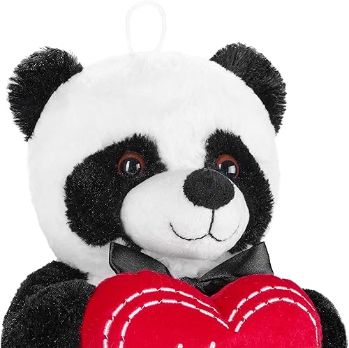 Miniatura 5 de BRUBAKER Oso de peluche panda con corazón rojo - I Love You - 10 pulgadas - Oso de peluche para novia o novio - Juguete suave de peluche negro y