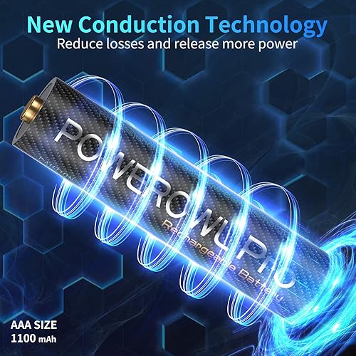 Miniatura 2 de POWEROWL Baterías AAA recargables PRO con cargador de 4 bahías, alta capacidad de 1100 mAh, batería Premium NiMH Triple A -8 unidades