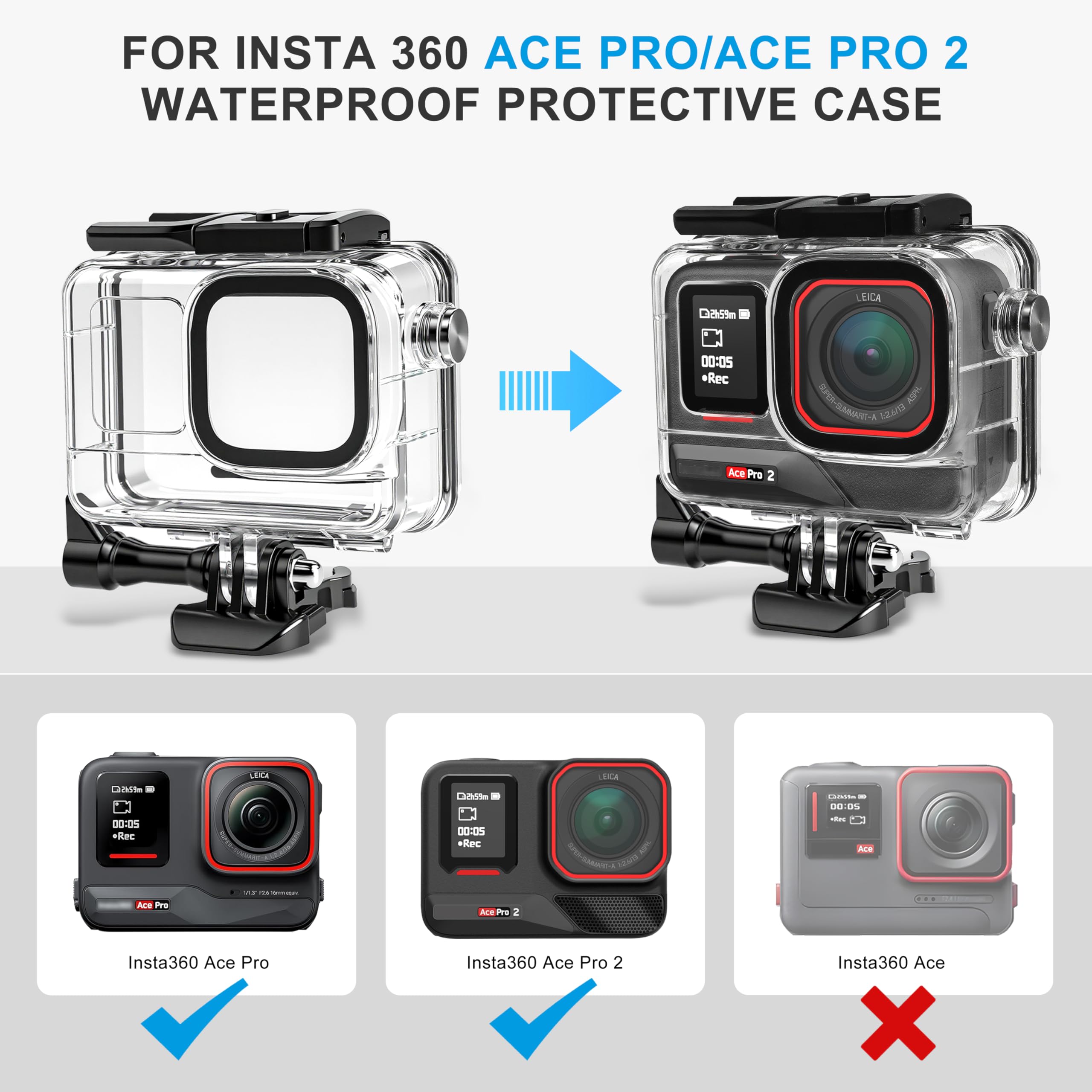 FitStill Kit de plongée pour Insta 360 ace Pro 2/ace Pro, boîtier étanche 50 m/164FT + poignée Flottante, pour Photographie sous-Marine Ace Pro 2 Accessoires
