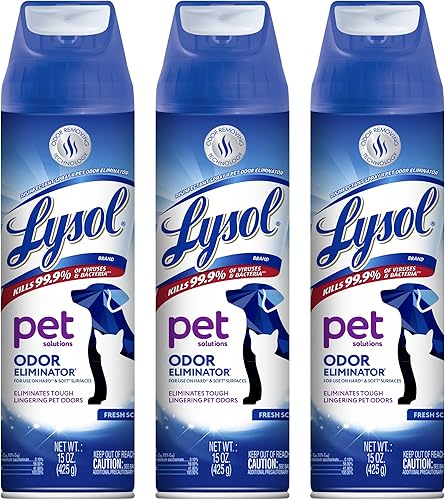 Lysol Spray eliminador de olores de mascotas, espray desinfectante y desinfectante para olores de mascotas, 15 onzas (paquete de 3)