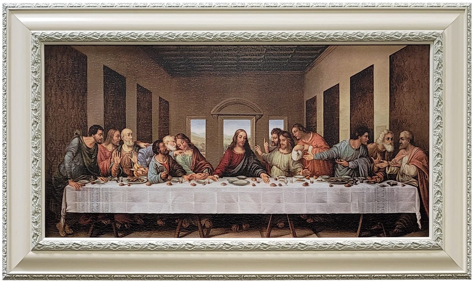 Mom’s Art Studio - Last Supper Wall Decor 46.5 X 28 Inches, Leonardo Da Vinci Reproductions, Museum Look Art Framed, Artist’s Acrylic Coating, Wall Art for Home Decor (Large, White)