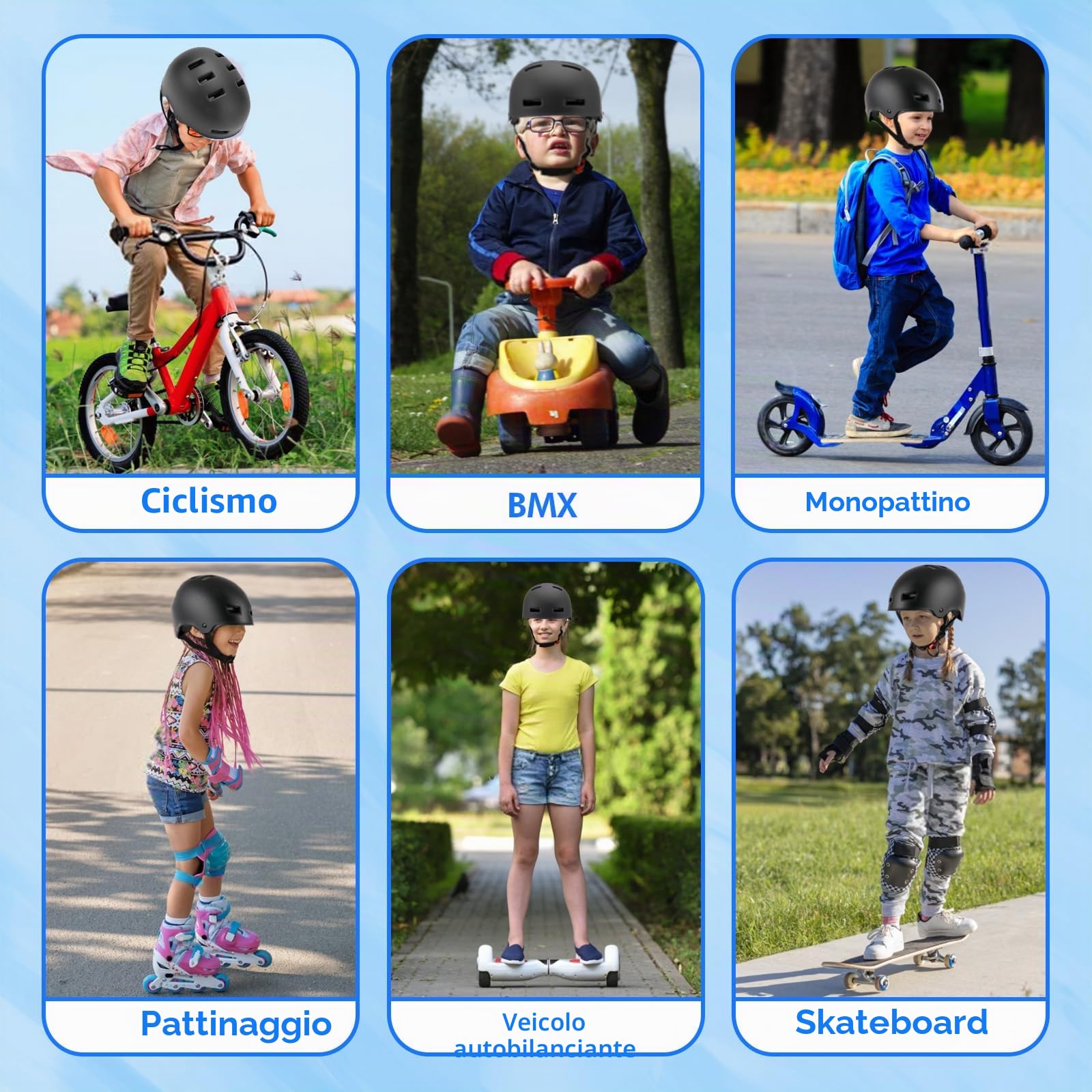 Casco da bici regolabile per ragazzi ragazze giovani e adulti, Casco Protettivo per bambini per multisport skateboard monopattino bicicletta ciclismo pattinaggio