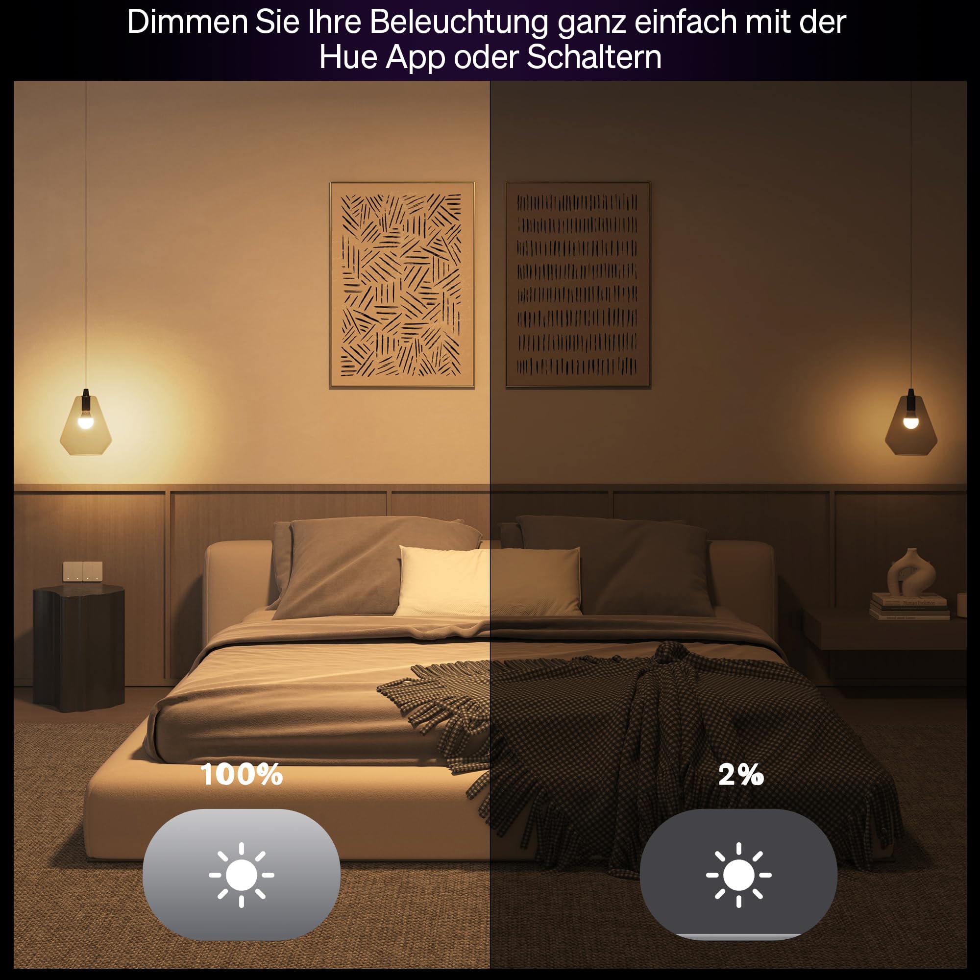 Philips Hue Essential Starter-Set: Bridge + 4 Essential E27 Smart Leuchtmittel, White und Color Ambiance LED Licht, 2200-6500K, dimmbare LED Lampen, funktioniert mit diversen Sprachassistenten