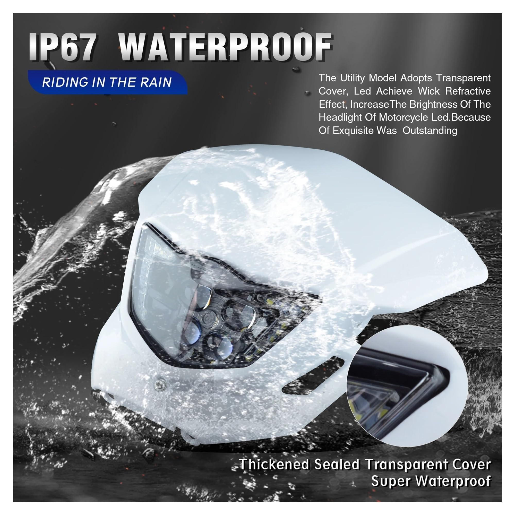 UNARAY Phare De Moto Phare Phare Adaptu00e9 For Yamaha WR250F 2015-2019 WR450F 2012-2018 WR 250F 450F WRF MX Enduro Dirt Bike Phares Avant (Color : LED White