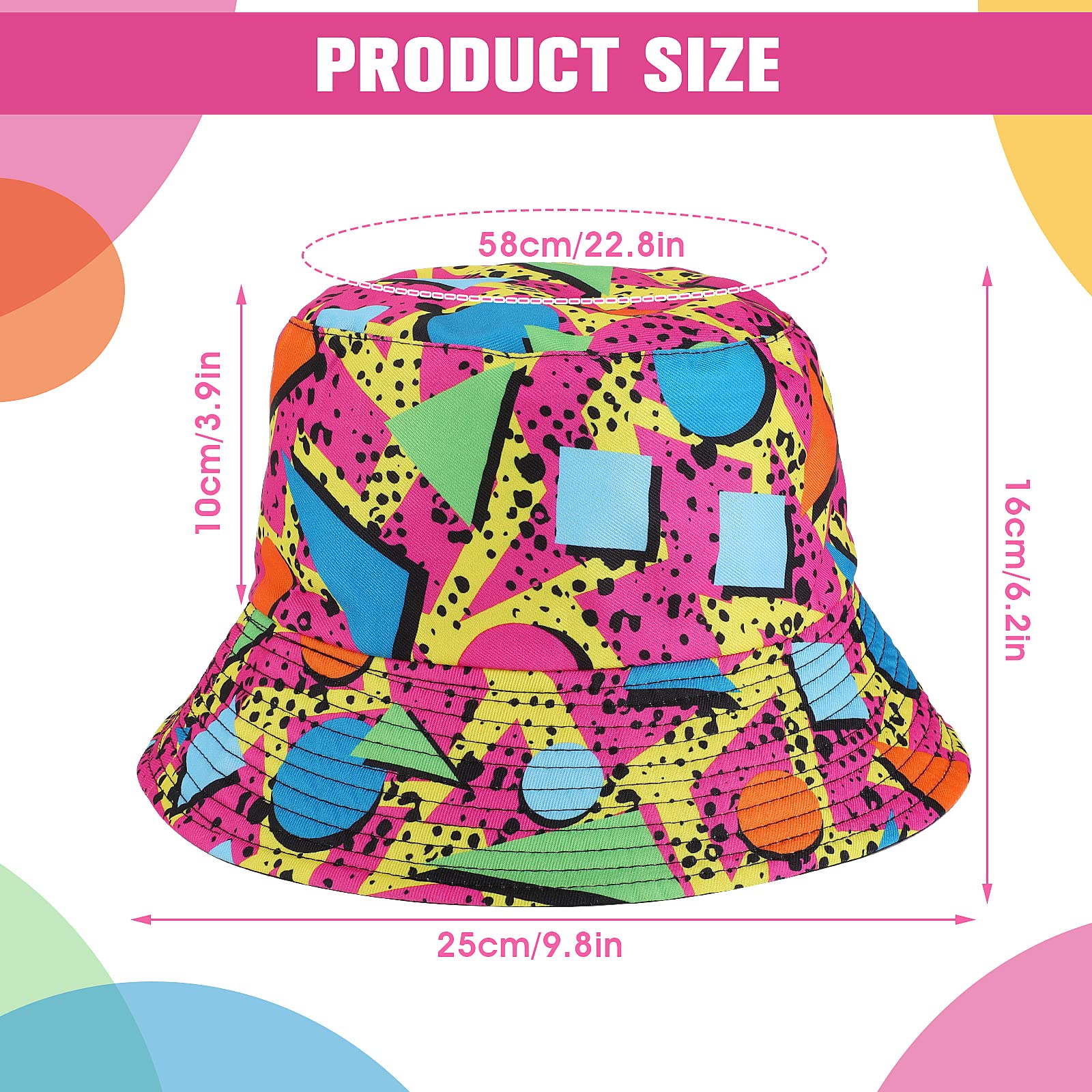 Lusofie Kapelusz typu bucket w stylu retro z lat 80. dla mężczyzn kobiet zabawny kapelusz disco typu bucket na dyskotekę hip-hop impreza dwustronna przenośna czapka z nadrukiem kapelusz rybaka dla