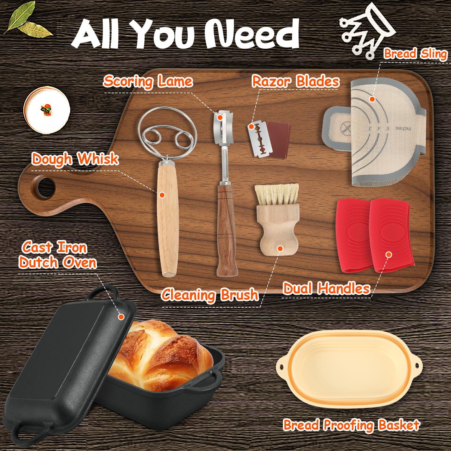 6.35 Qt Oval Cast Iron Dutch Oven for Bread Baking, Bread Baking Pan with Lid includes Bread Baking Supplies, Multi-Functional Sourdough Baking Kit for Frying and Braising - Image 6