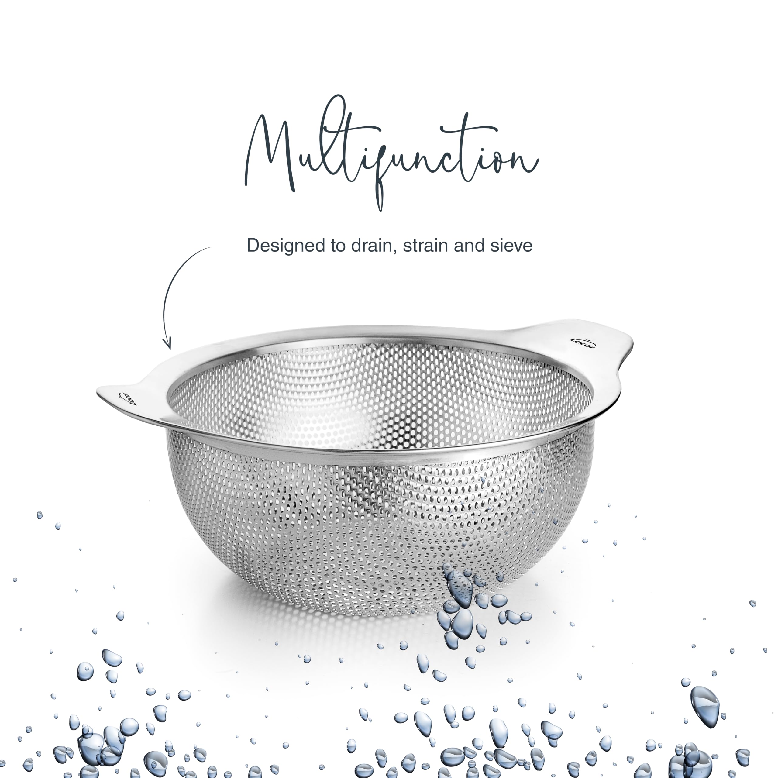 Lacor 62736 - Scolapasta Cucina Inox, Acciaio Inossidabile 18/10 e Ø24 cm | Grande contenitore impilabile con manici per scolare verdura o pasta. Adatto a pentole e lavastoviglie.