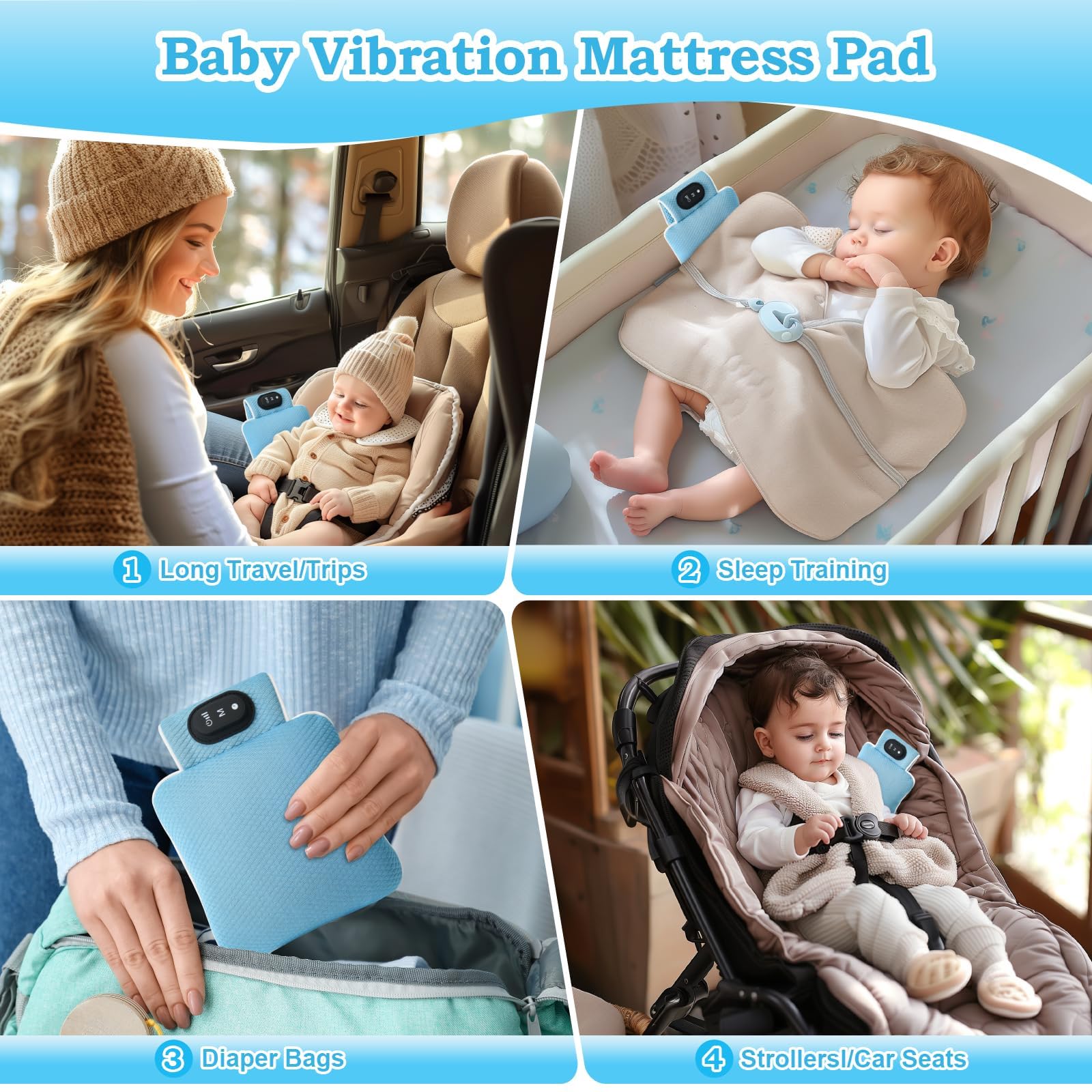 Einschlafhilfe Babys, balnore Tragbare Baby Einschlafhilfen 3 Vibrationsmodi und Intensitäten 90-Minuten-Timer Baby Spielzeug ab Geburt für Neugeborene Geschenk Reisen