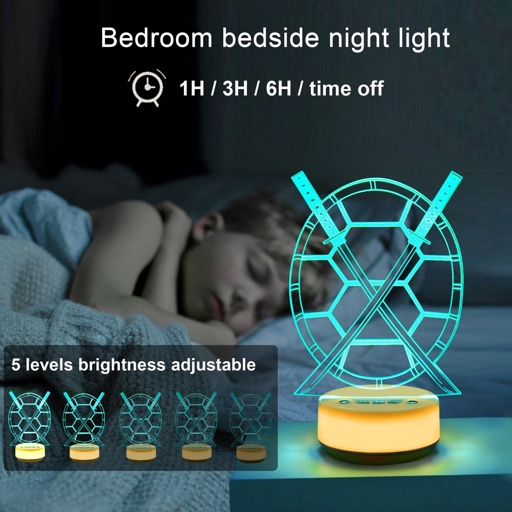Veilleuse en forme d'épée de samouraï - Tortue magique - Décoration pour chambre d'enfant - 14 couleurs - Cadeau d'anniversaire pour garçons - Cadeau pour fan d'anime