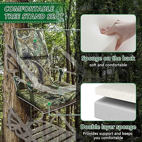 Miniatura 5 de UQM Reemplazo de asiento de soporte de árbol, asientos ajustables para caza, cómodo asiento de árbol de caza, se adapta a soportes de árbol de