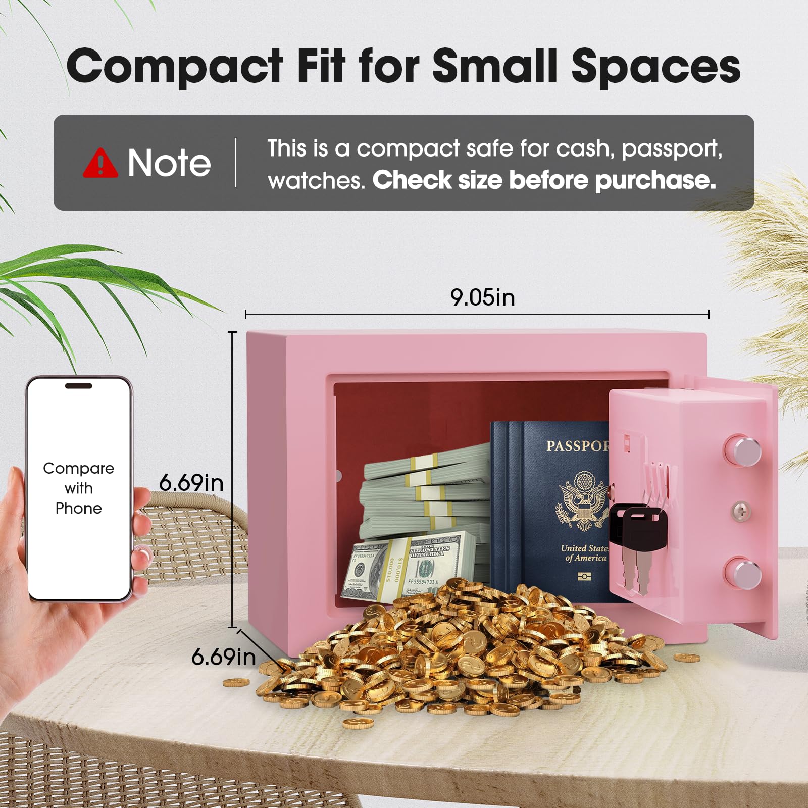 GOLDENKEY Cassaforte e serratura elettronica digitale con tastiera di sicurezza mini piccola cassaforte con scatola di sicurezza nera per casa, ufficio, viaggi, uso aziendale, 0,236 piedi cubi rosa