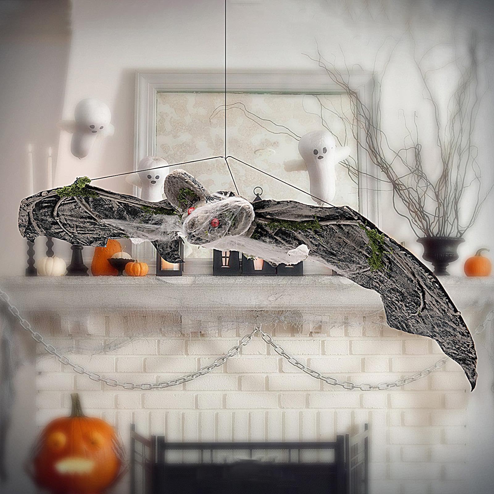 Murciélagos de Halloween para Exteriores Decoración de porche con telaraña | gigante de murciélago para Halloween para Propietarios, Inquilinos, Decoradores, Porche, Jardín, Patio, Apartamento