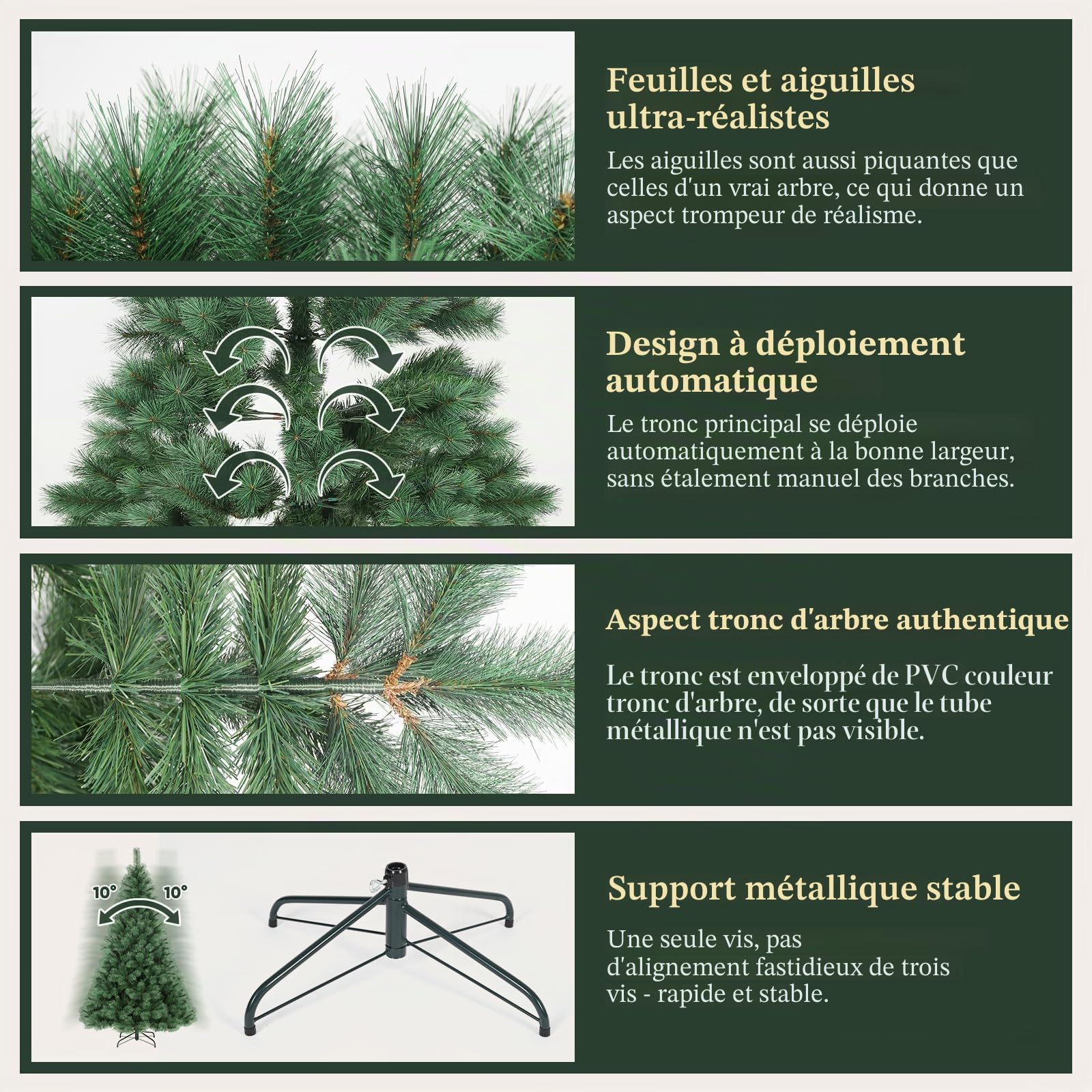 SALCAR Sapin de Noël Artificiel 210 cm, Pin de Noël (Ø env. 120 cm) avec Support en Métal, Système de Montage Rapide avec Charnières, Arbre de Noël 2,1 m pour Intérieur, Montage Facile