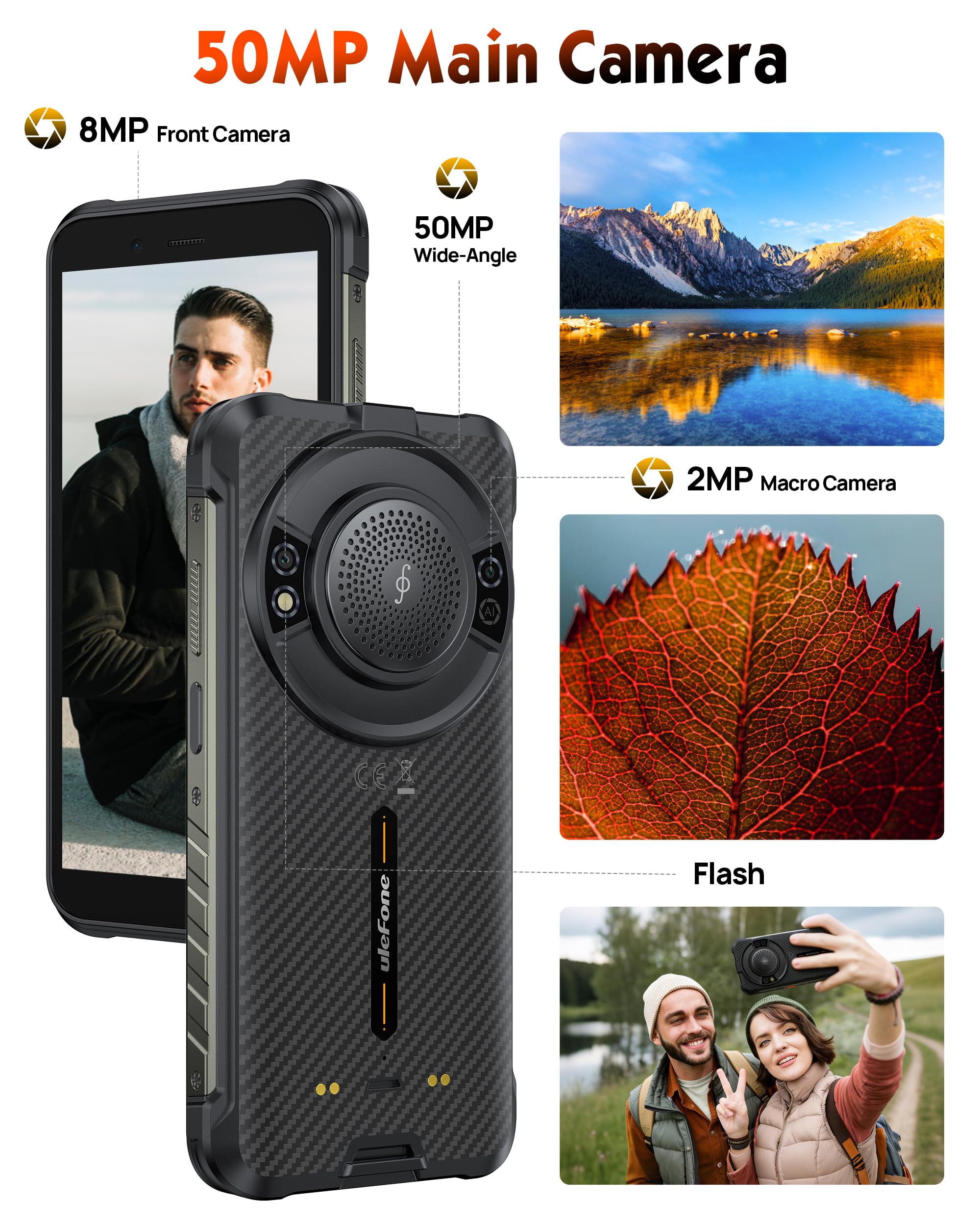 RugKing Téléphone incassable 2026,Batterie 9600 mAh, Étanche IP68, 16Go+128Go/SD-2To Smartphone 5,99" HD+, Caméra AI 50 MP IP69K, Android 15, 126dB Haut-Parleurs, 4G Double SIM, Connecteur uSmart