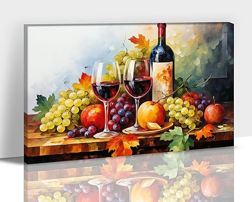 Miniatura 14 de Hzddty Lienzo decorativo para pared, diseño rústico de cocina, vino tinto y pan, cuadros de comida para decoración de pared, impresiones de pintura