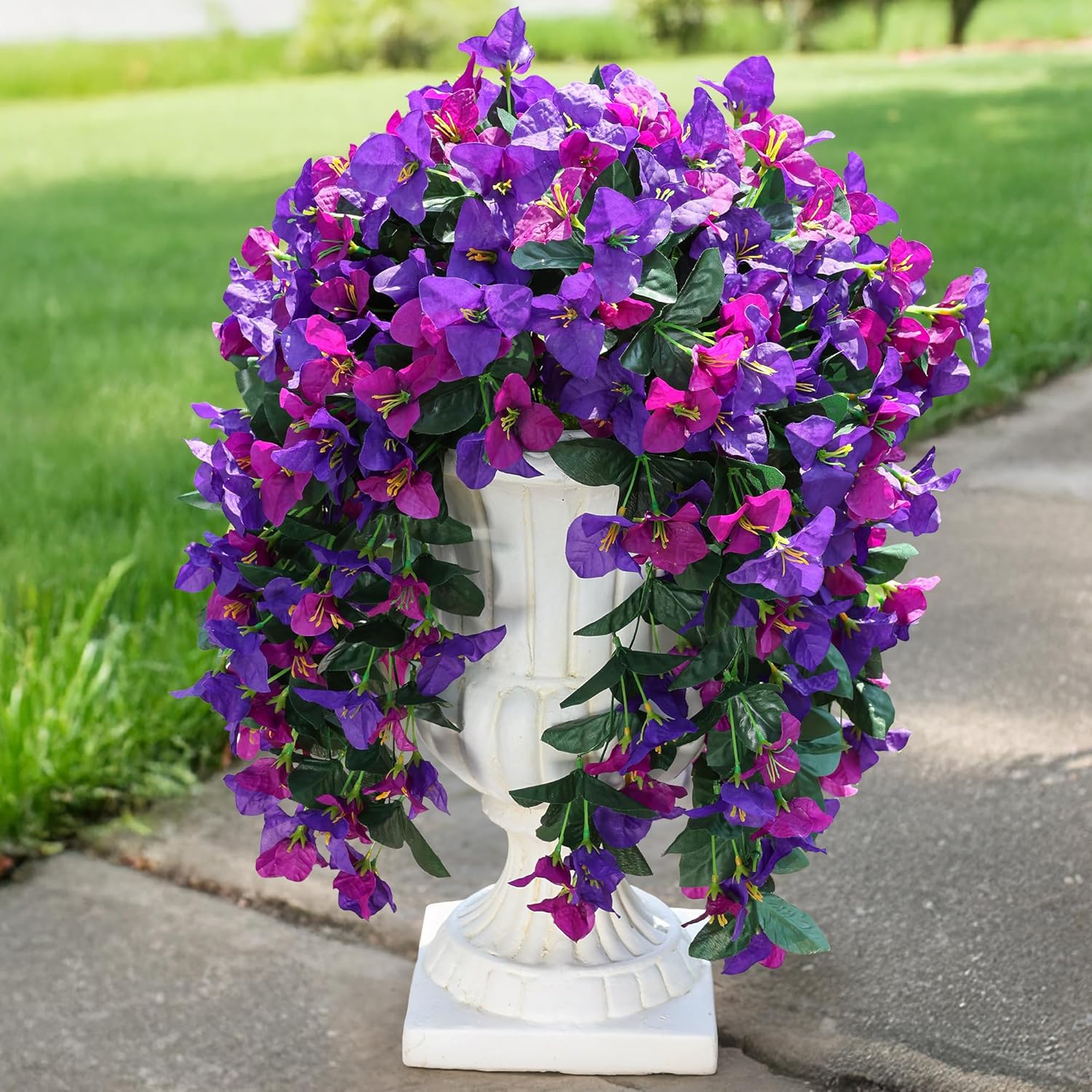 HyeFlora Bougainvillea Artificial Hanging Flowers Plants for Outdoors Decoration, 2pcs Fake Flowers Silk Bougainvillea Vines Realistic UV Resistant Faux Flowers for Outdoor Planters Porch Patio, Mix