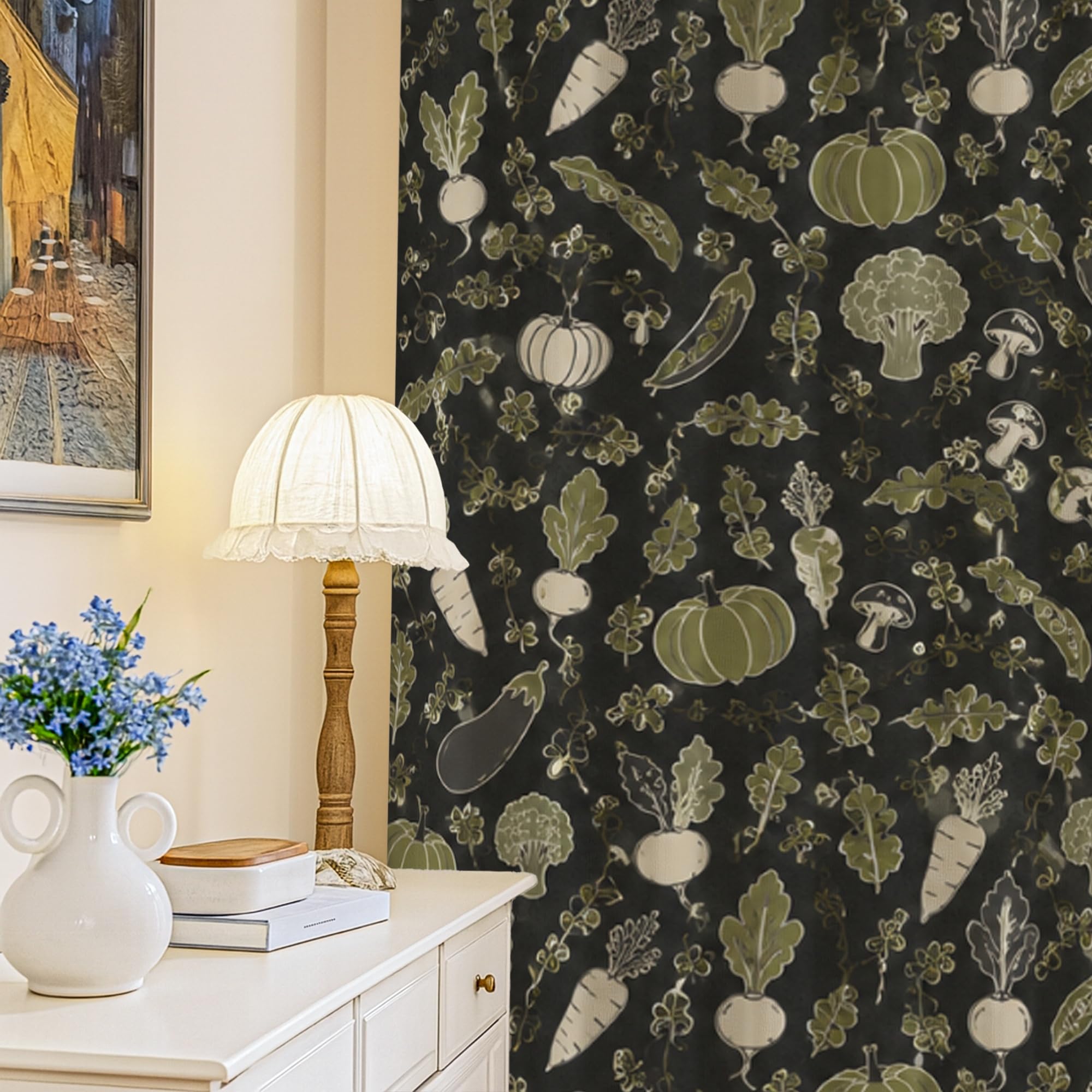 Rideaux occultants pour salon et cuisine motif citrouilles vert
