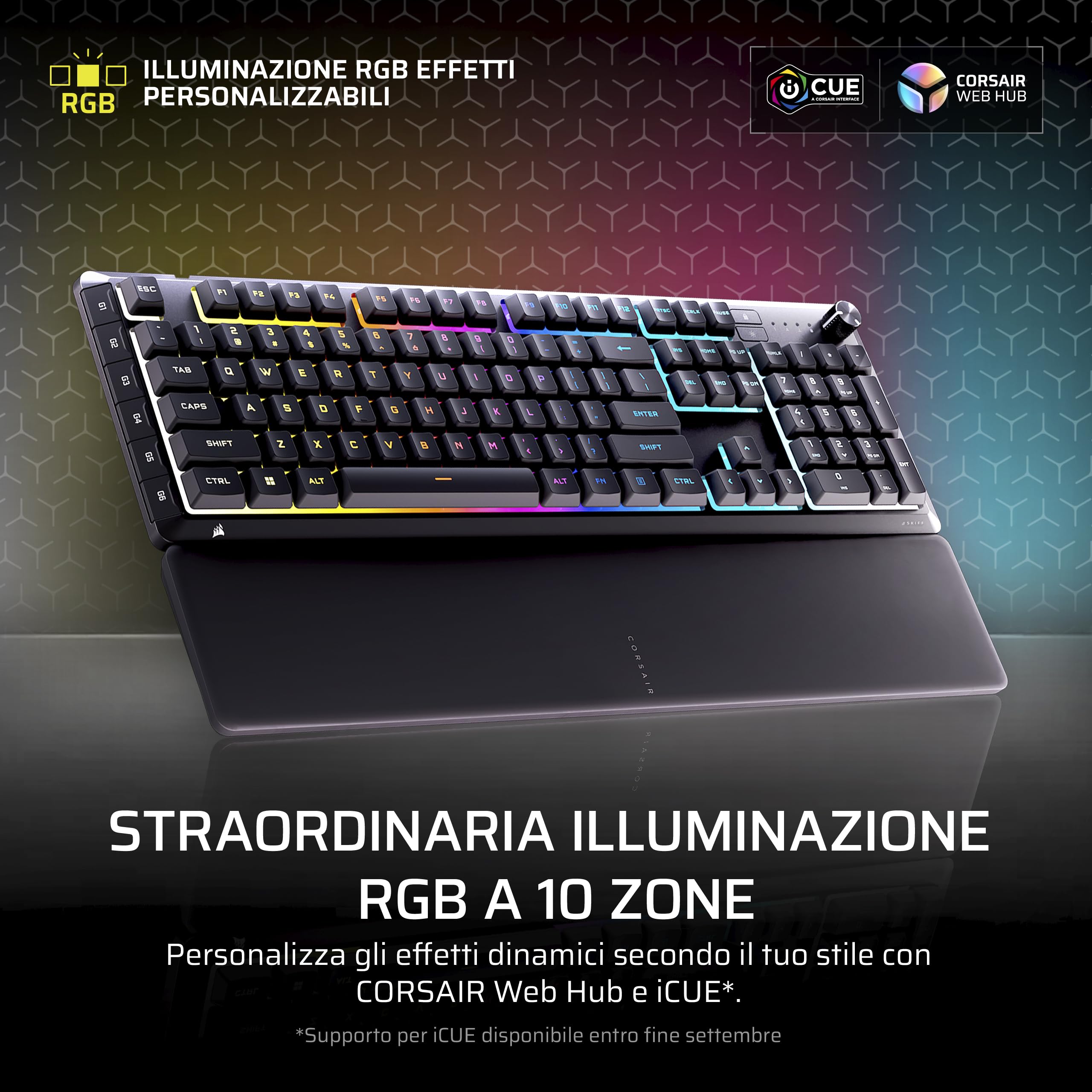 CORSAIR SKIFF 100 PLUS Tastiera da Gioco RGB Cablata Silenziosa – IT, Nero
