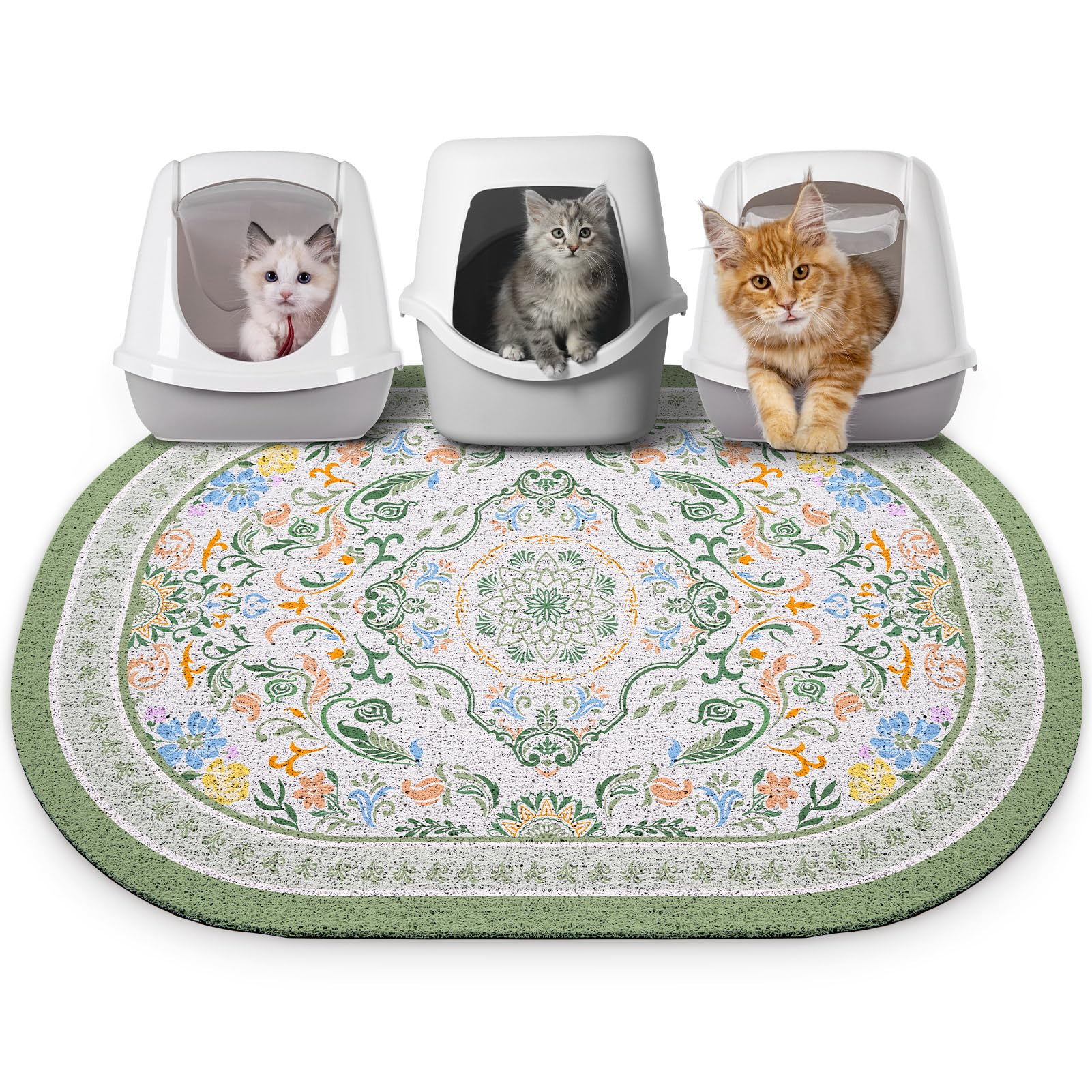 Bienbee Katzenklo Matte, Jumbo-Größe, 101,6 x 76,2 cm, Jumbo-Katzen-Matte mit rutschfester Unterseite, leicht zu reinigen, Katzenzubehör, Essentials für den Innenbereich, Kätzchen-Boden, Bohnengrün