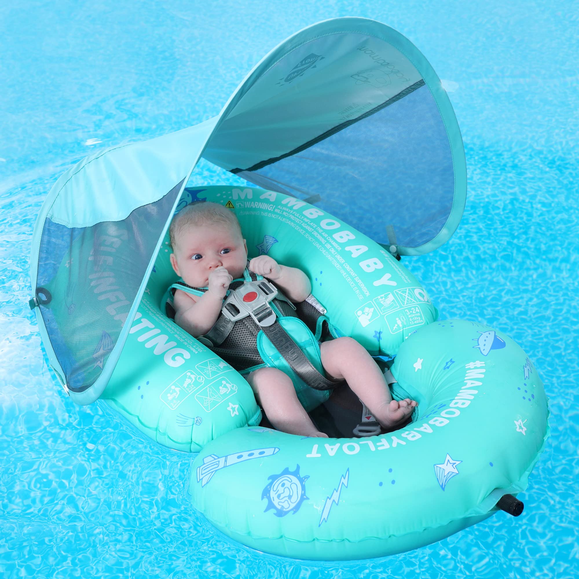 HECCEIMambobaby Baby Pool Floats Hammock with Canopy - Portable Swimming Floating Toys Self-Inflating Water Hammock Pool Raft Floatie Lounger for Baby Summer Lake Beach UPF50+