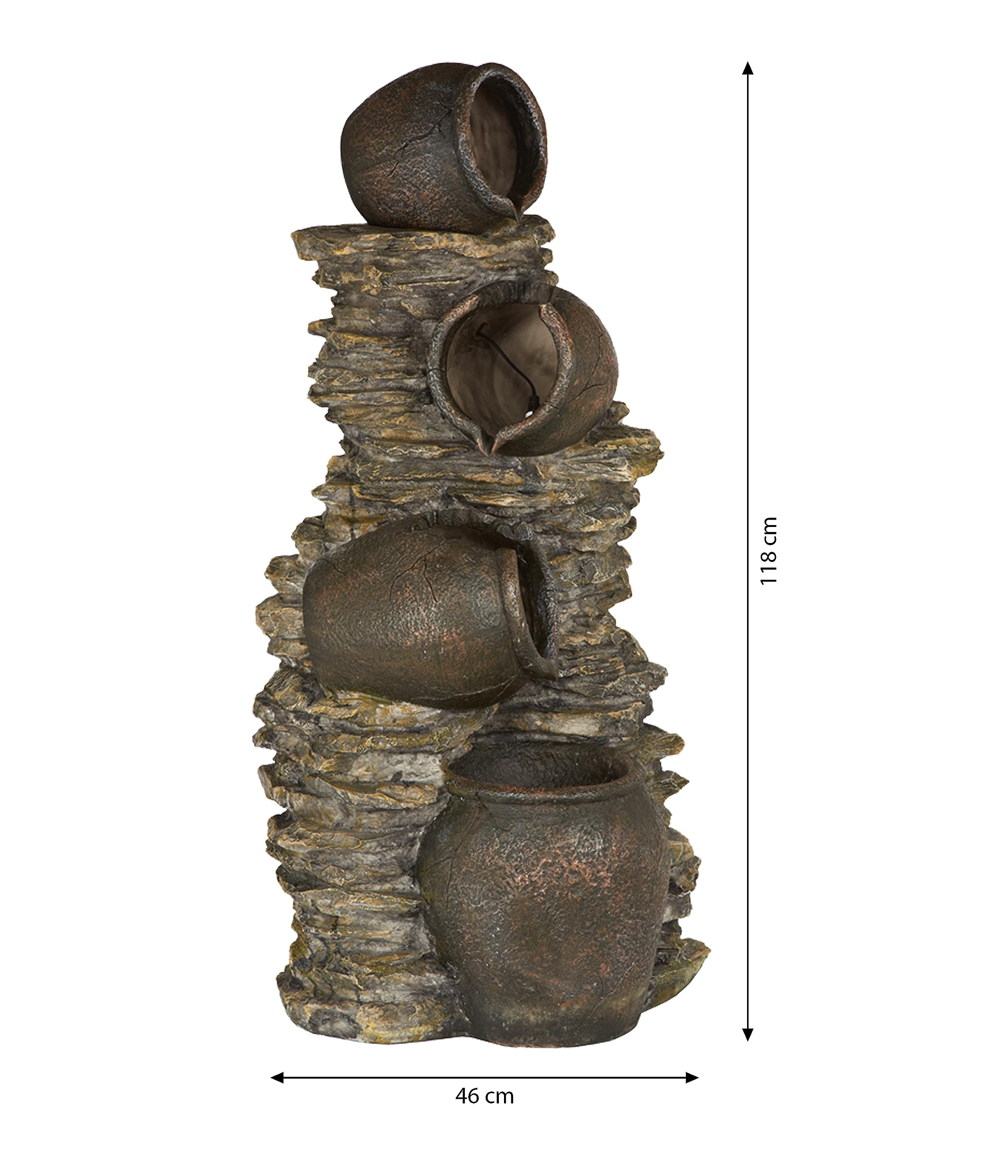 Dehner Gartenbrunnen Krüge, Outdoor-Brunnen, mit LED-Beleuchtung, solarfähig, ca. 60x46x118 cm, Polyresin, dunkelbraun/ gold