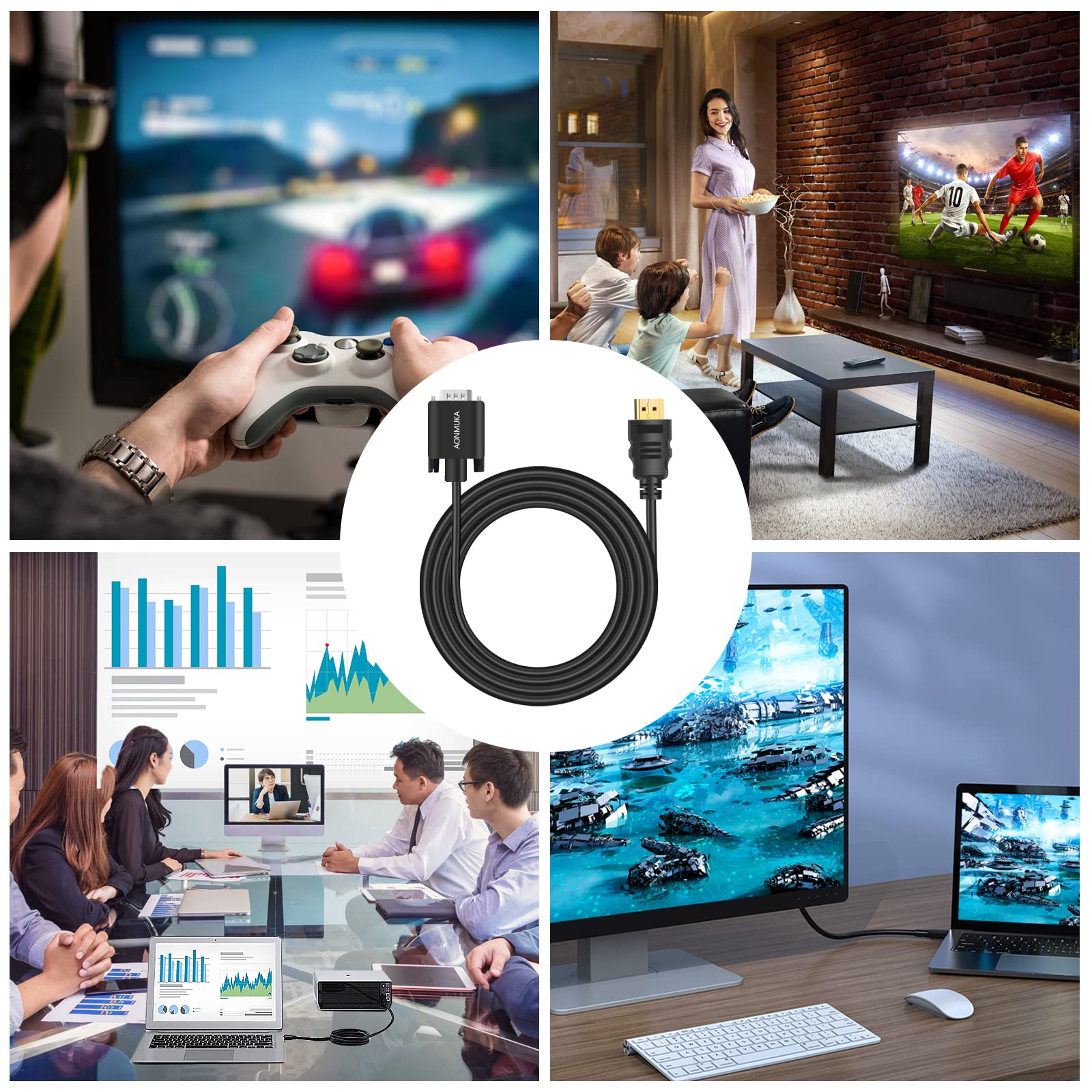 JOPHEK Cavo HDMI a VGA da 1,8 m, supporto 1080P per convertire il segnale collega un PC desktop, DVD, laptop con porta HDMI un monitor, proiettore, HDTV con porta VGA