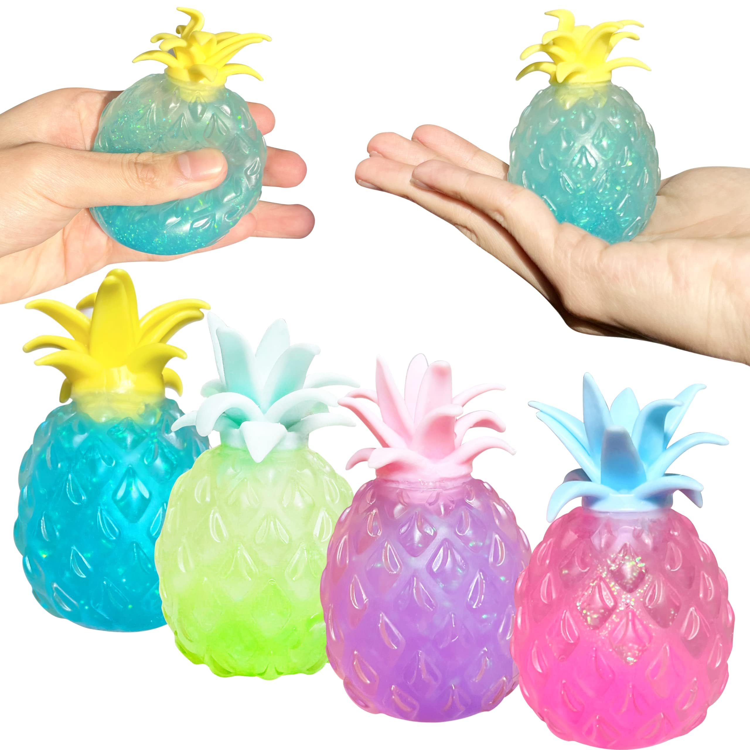 4Pack Pineapple Squeezing Balls for Kids and Adults - Squishy Glitter Fruit Toys - Release Fatigue and Mood Toy Stretch Squeeze Ball