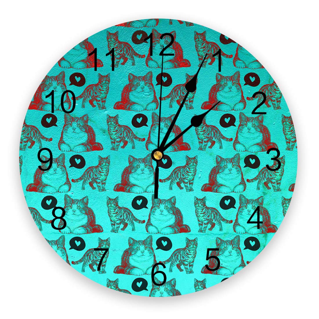 Buy Wall Clocks Non Ticking Cute Cat with Love Heart on Color Gradient