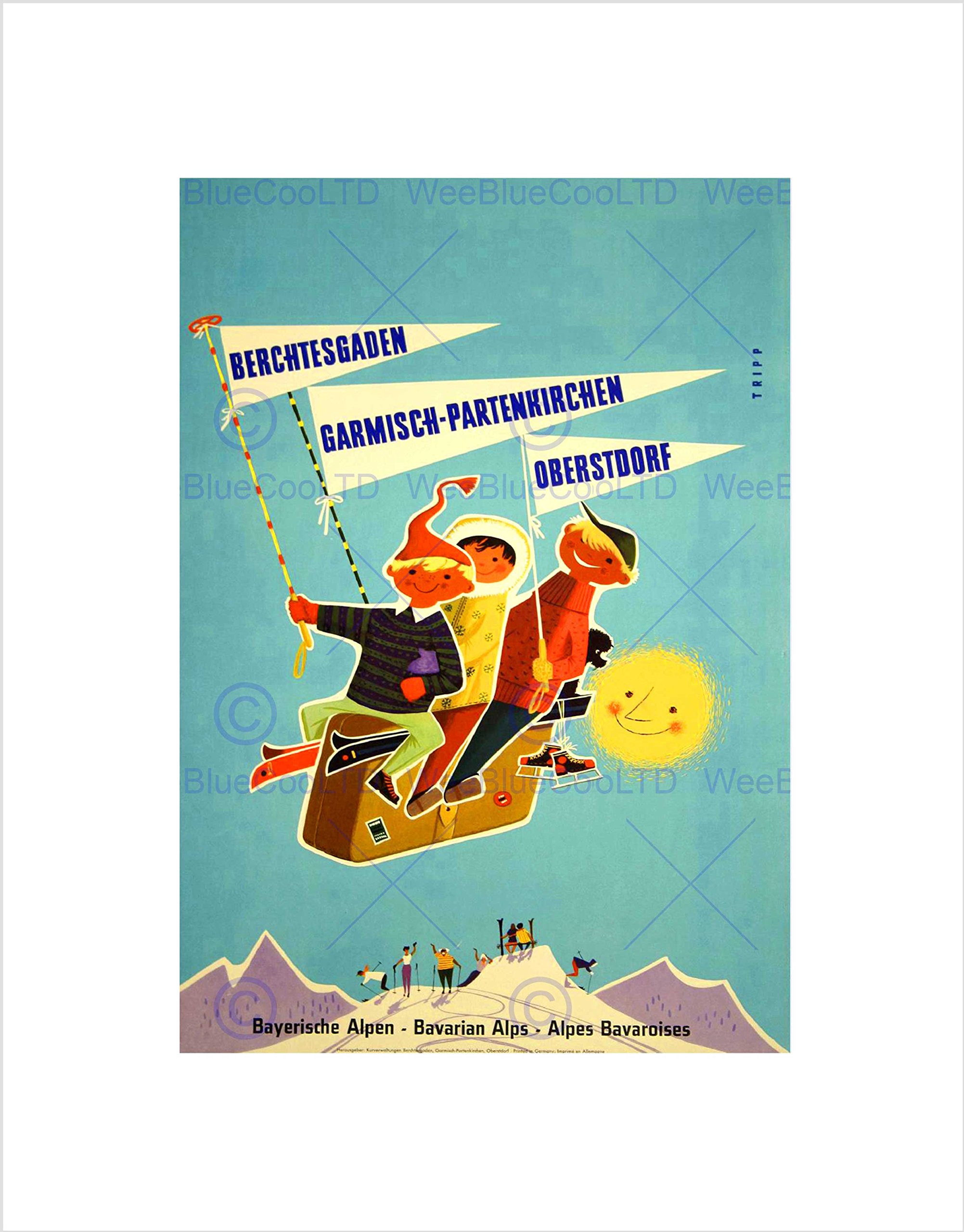 TRAVEL WINTER SPORT SKIING BAVARIA ALPINE GERMANY VINTAGE AD ART PRINT B12X1788