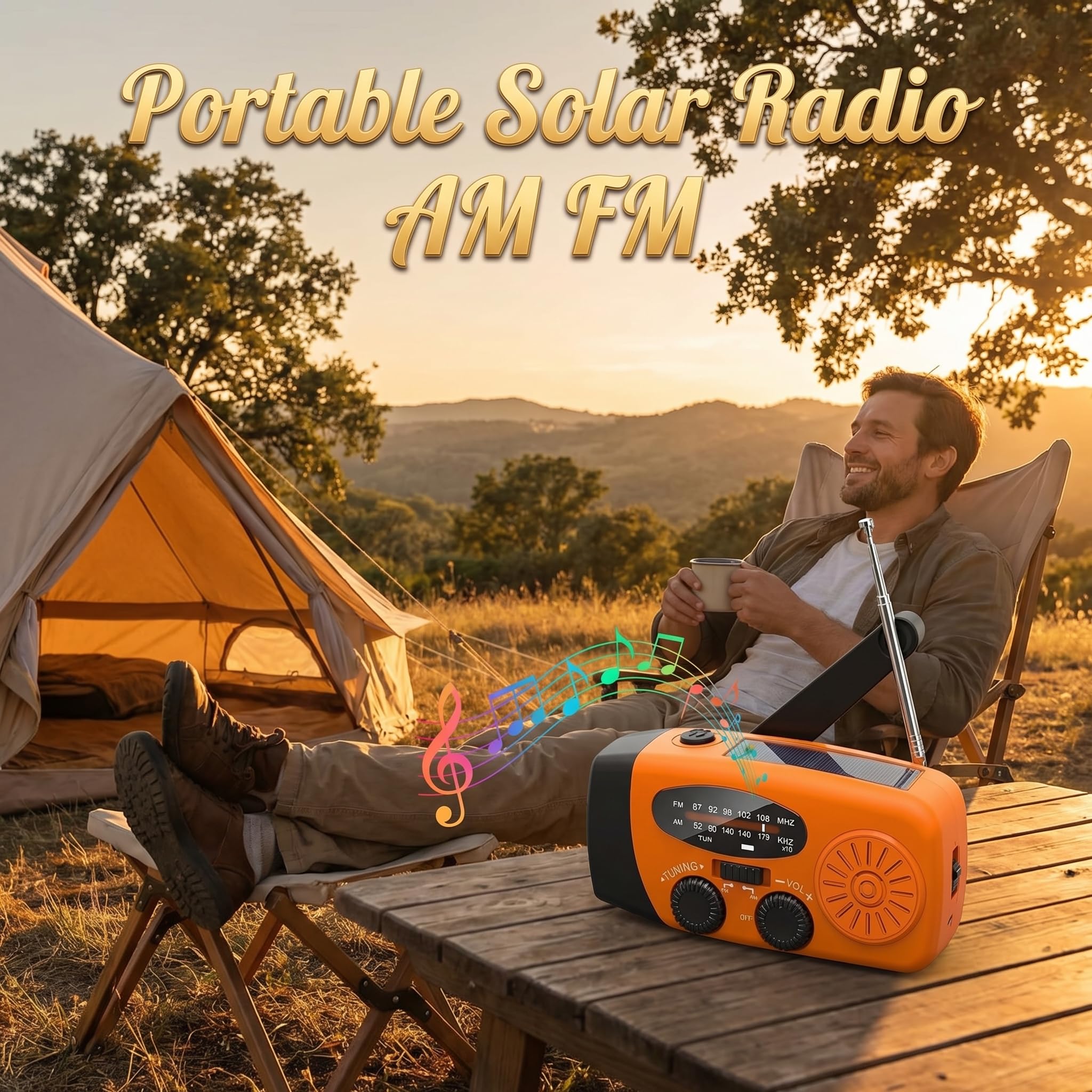 Notfallradio, Kurbelradio mit 2000mAh Power Bank & Solar, AM/FM Radio mit SOS-Alarm Leselicht, Innen Außen Camping