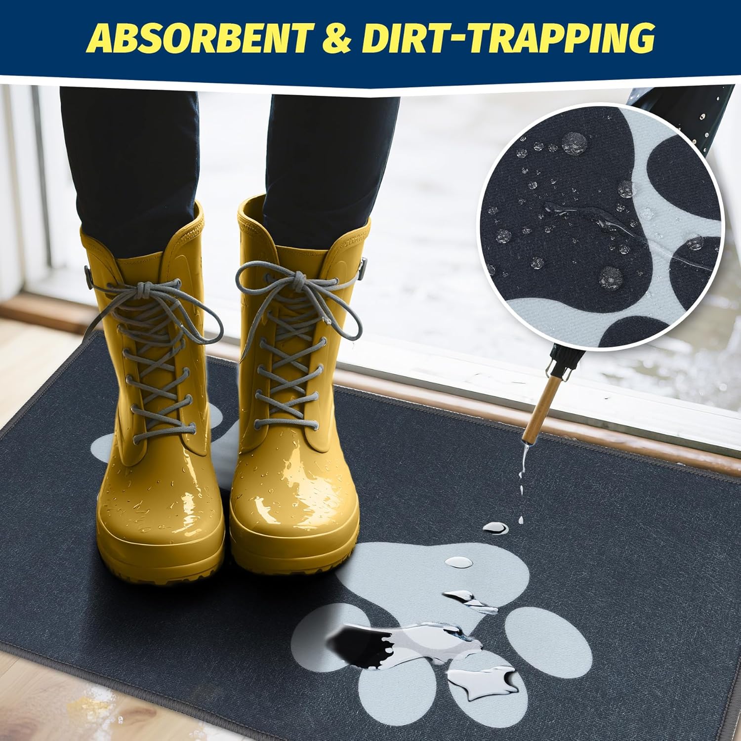 Dog Door Mat for Muddy Paws 30"x20" Indoor and Outdoor Entrance Doormat Low-Profile Washable Entryway Rug, Rubber Backing Non Slip Front Door Mats Absorbent Dirt Trapper Carpet Grey - Image 2