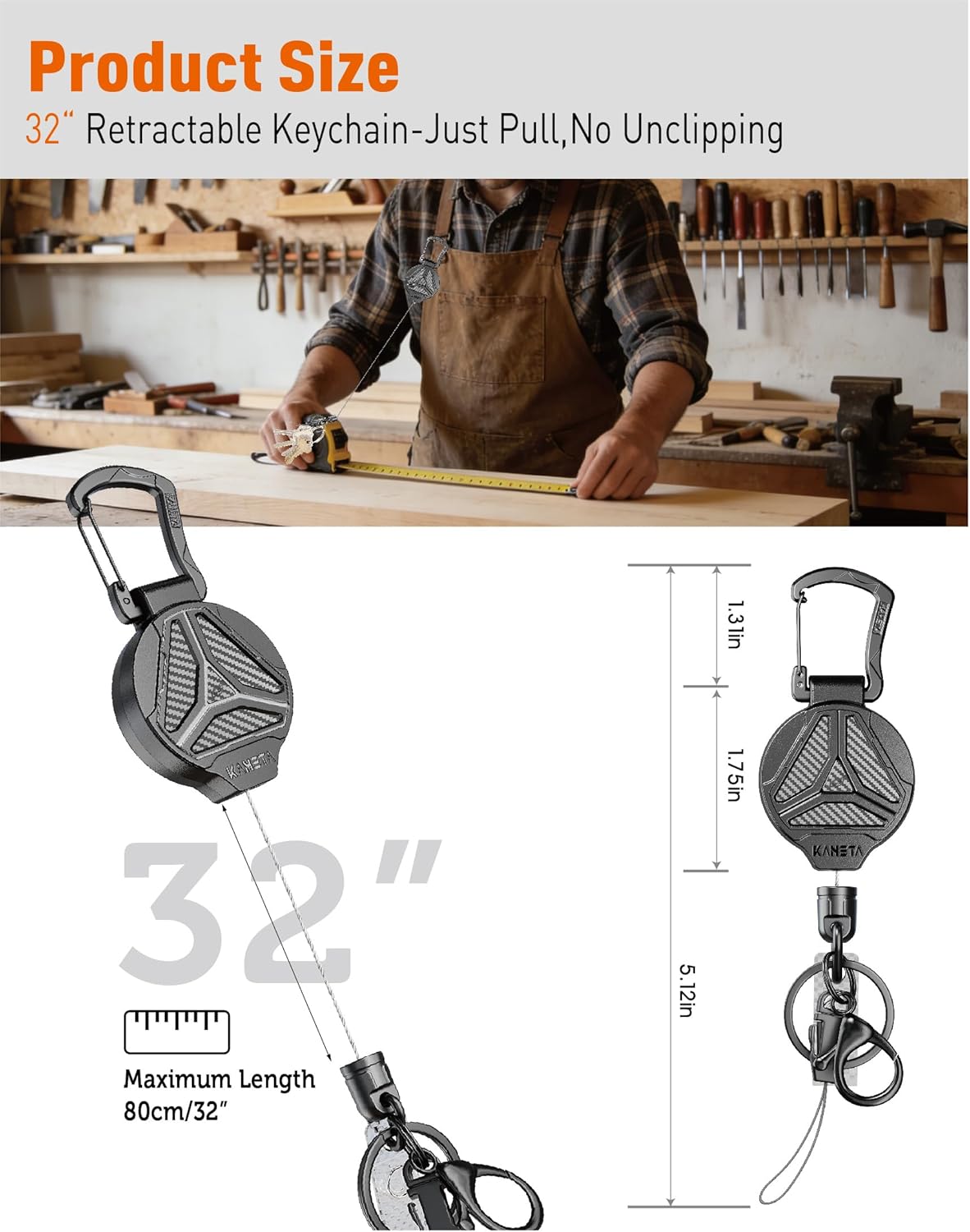 2 Pack Retractable Keychain Heavy Duty Carabiner Badge Holder Clip with Magnetic,Tactical Id Badge Reel with 32'' Steel Cord,Key Ring,Lobster Claw Clasp and Phone Tethers - Image 4