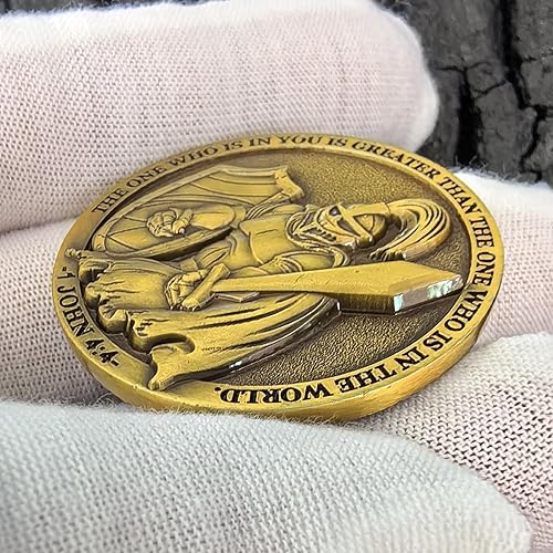 Miniatura 4 de Christian Warrior Challenge Coin Zinc Alloy Bible Verses Medallón Bolsillo Hug Token