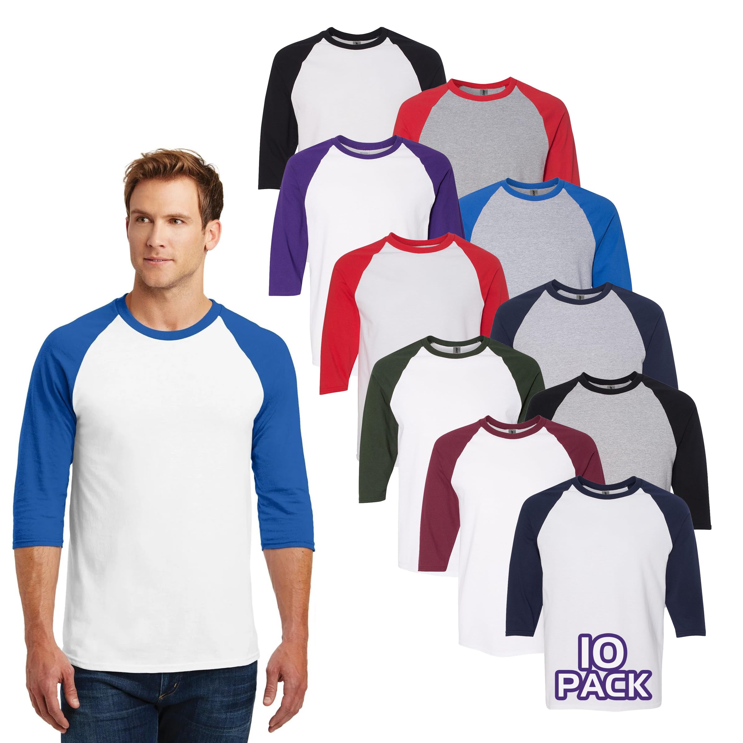 Gildan G570 3 4-Sleeve Raglan T-Shirts Bulk Undershirts for Men Multipack - Create Color Pack Men 5700 Cotton