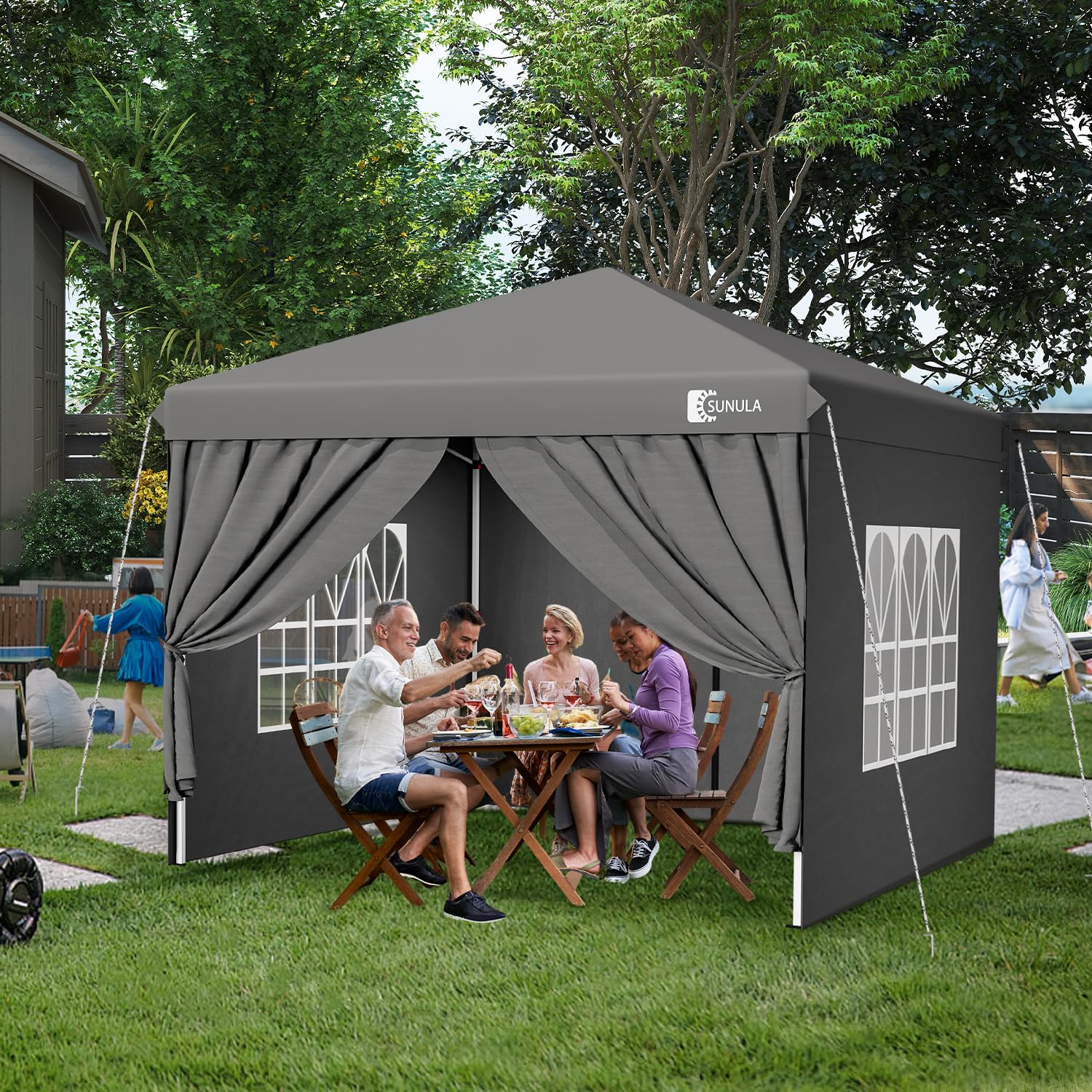 Sunula Tonnelle 3 x 3 m imperméable et stable avec 4 parois latérales, pliable, 3 x 3 m, avec tubes épaissis, tente de réception, tonnelle de jardin, tente pliable, pour camping, festival, fête (Gris)