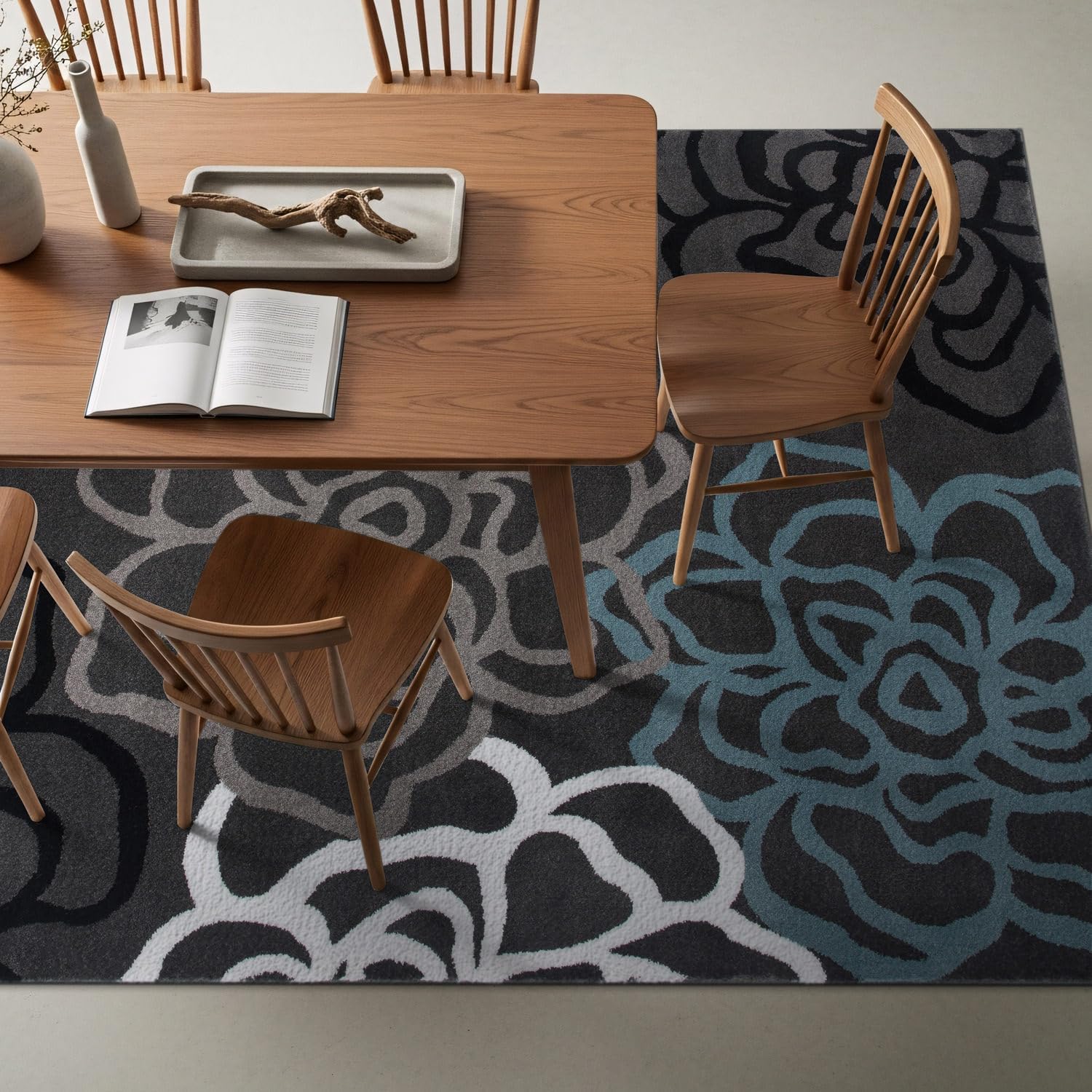Rugshop Contemporary Modern Floral Abstract Flowers Easy Maintenance for Home Office, Living Room, Bedroom, Kitchen Soft Area Rug 7'10" x 10'2" Gray