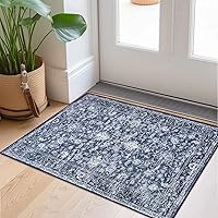 KILOCOCO 2x3 Washable Non-Slip Vintage Floral Blue Rug - Soft Entryway Kitchen Mat for Laundry Bedroom Door
